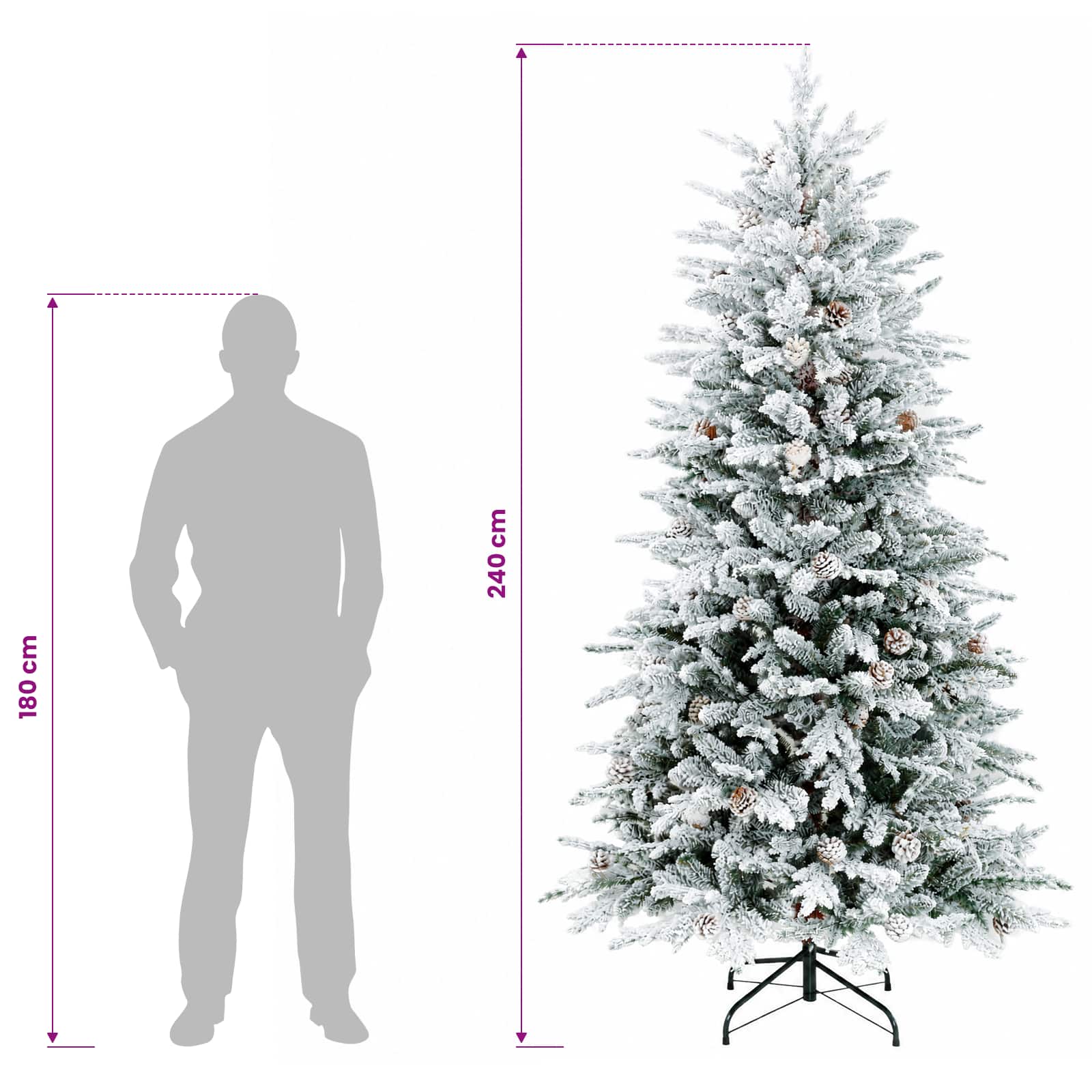 Artificial Hinged Christmas Tree 300 LEDs Warm size guide