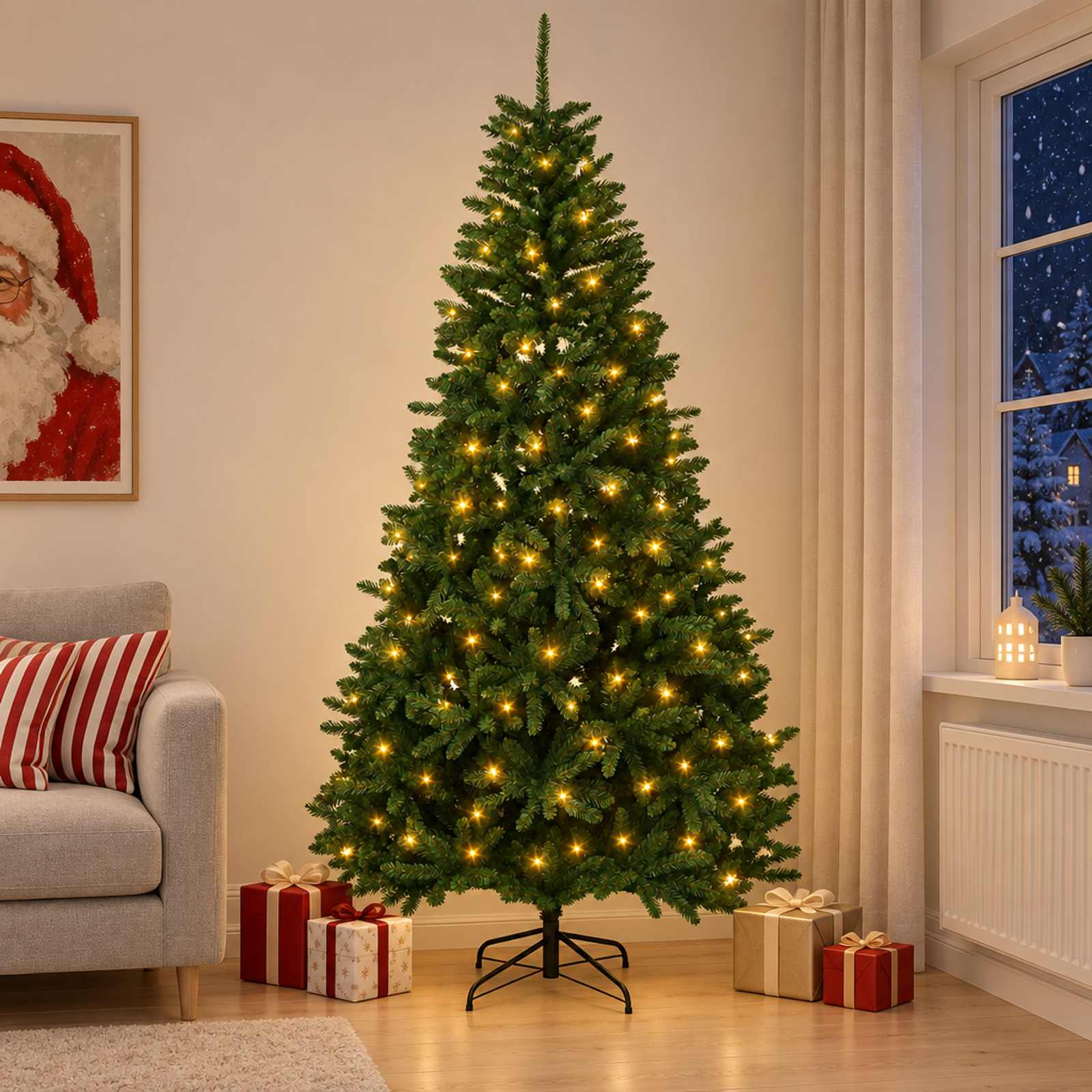 vidaXL Kunstigt Hinged Juletræ 210 cm 300 LED'er Varm hvid