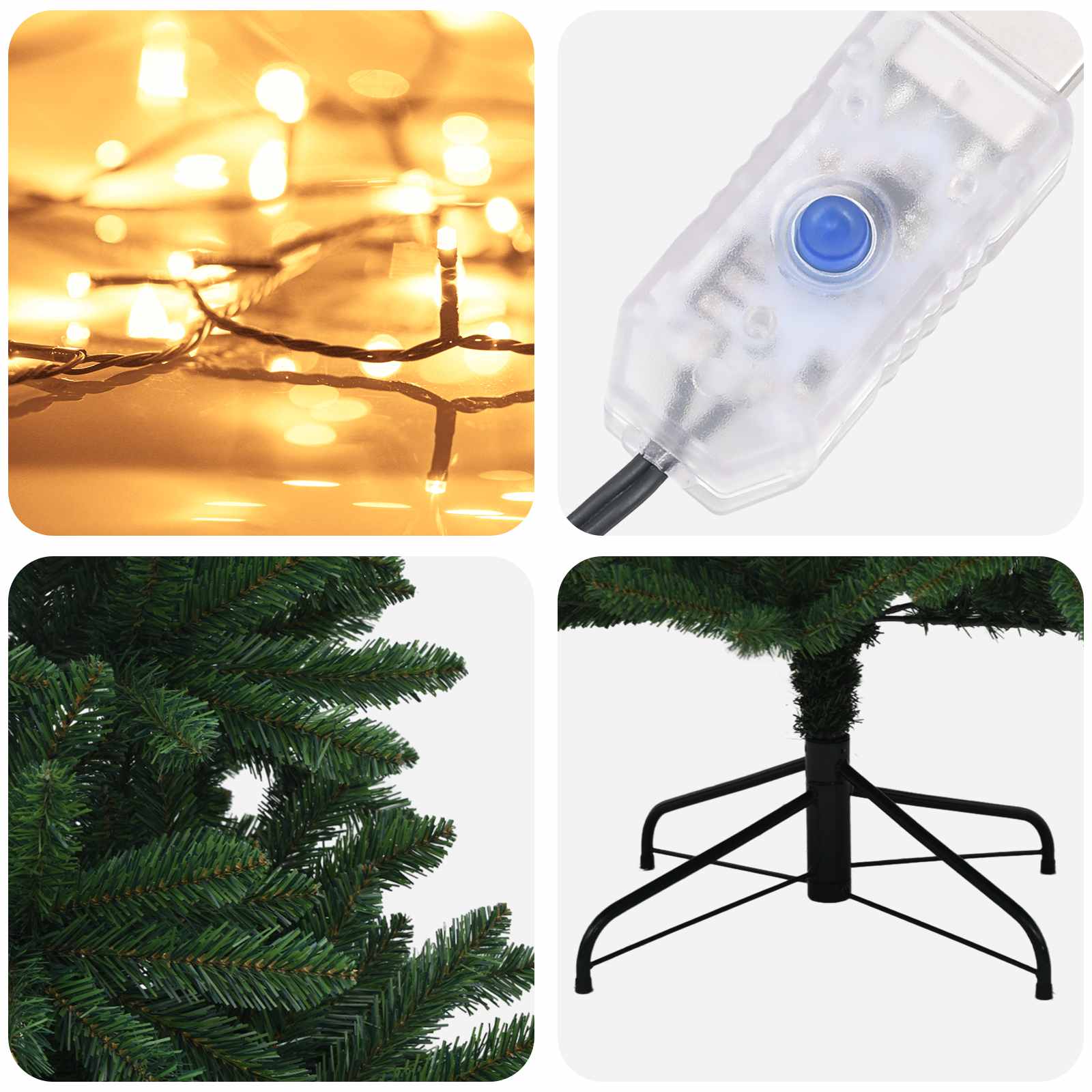 Umetno Zložljivo Božično Drevo 210 cm 300 LED Toplo bela