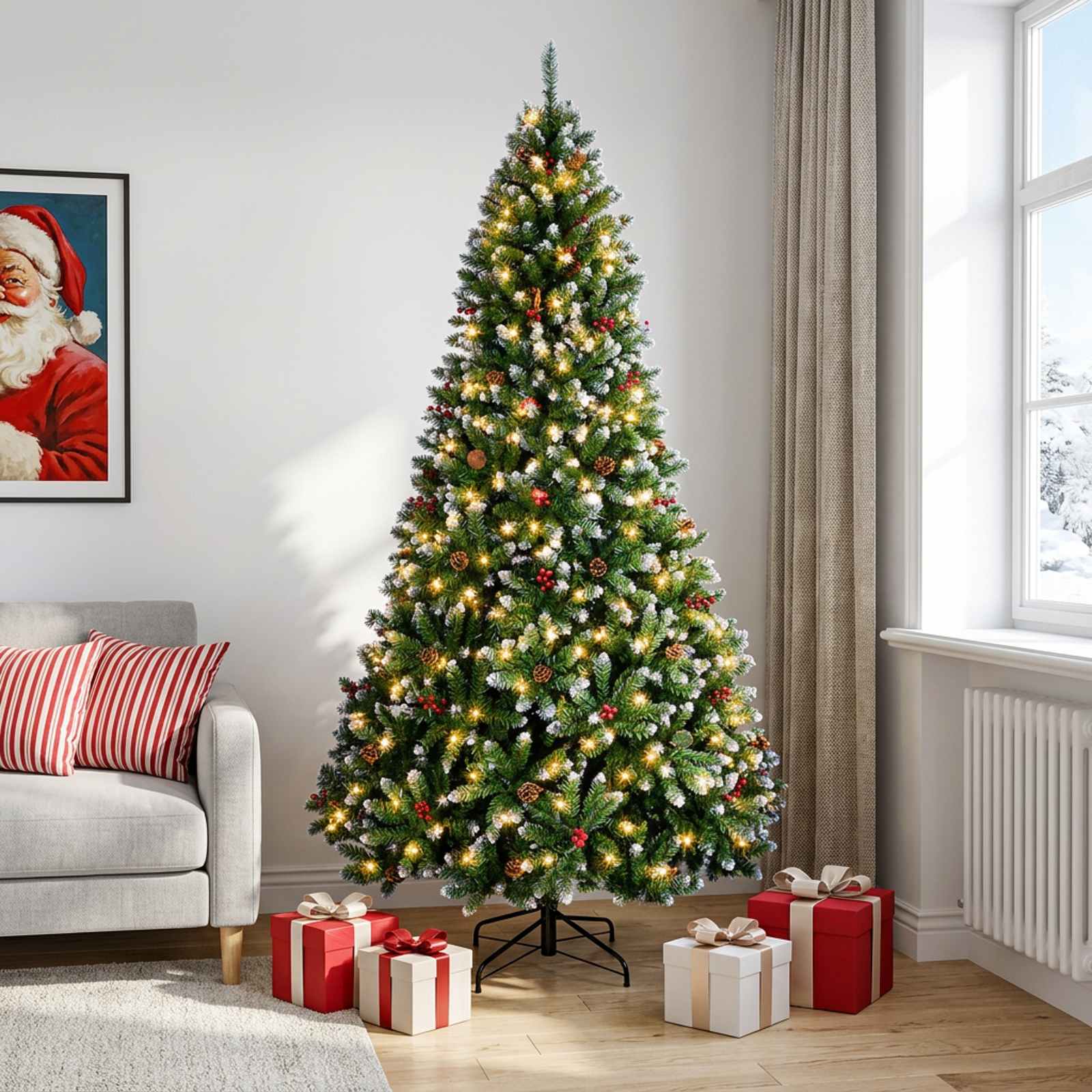Umetno božično drevesce s tečaji 240 cm 300 LED Toplo bela