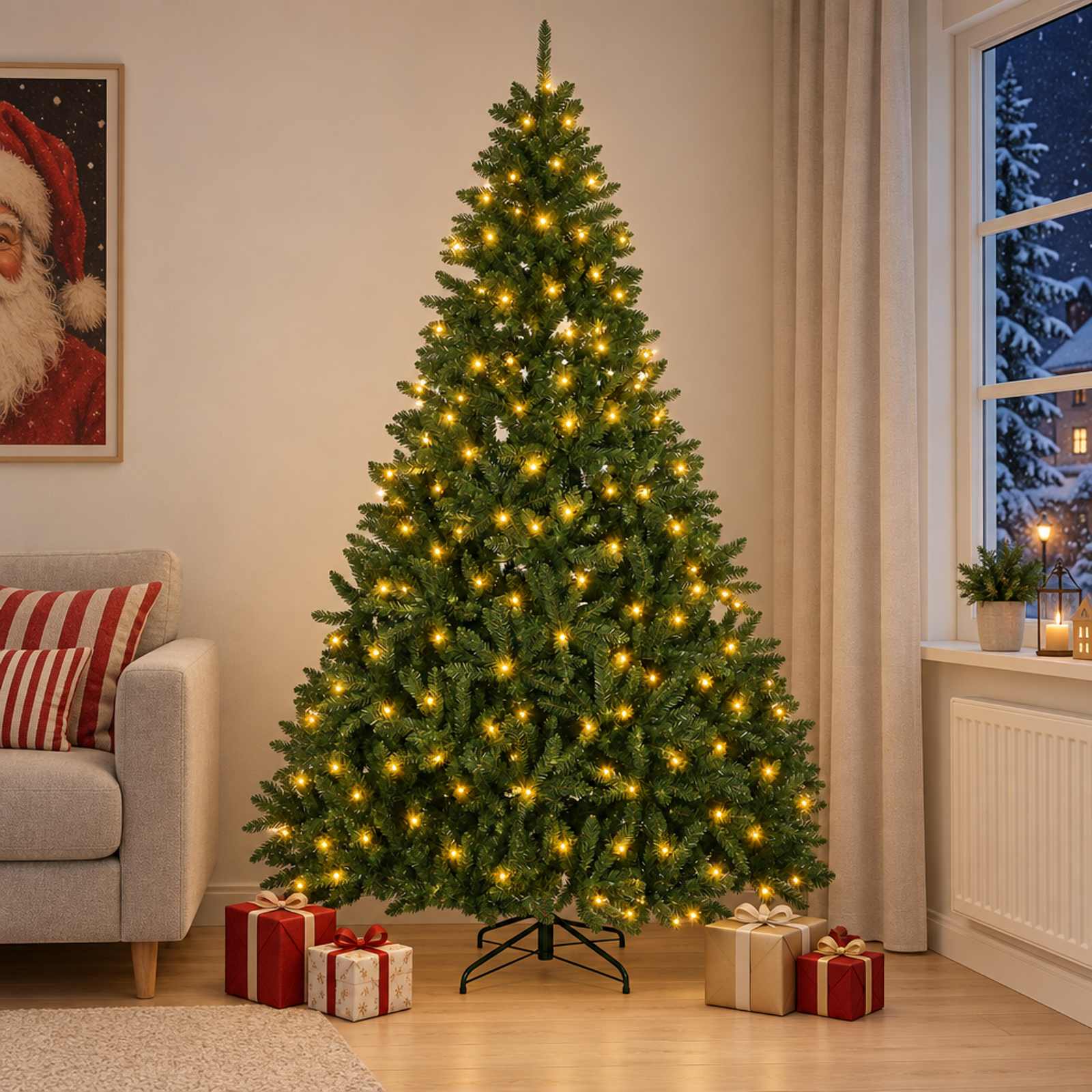 vidaXL Kunstigt Hinged Juletræ 270 cm 600 LED'er Varm hvid