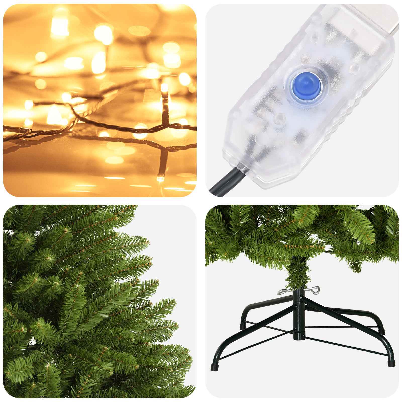 Umetno Zložljivo Božično Drevo 210 cm 300 LED Toplo bela
