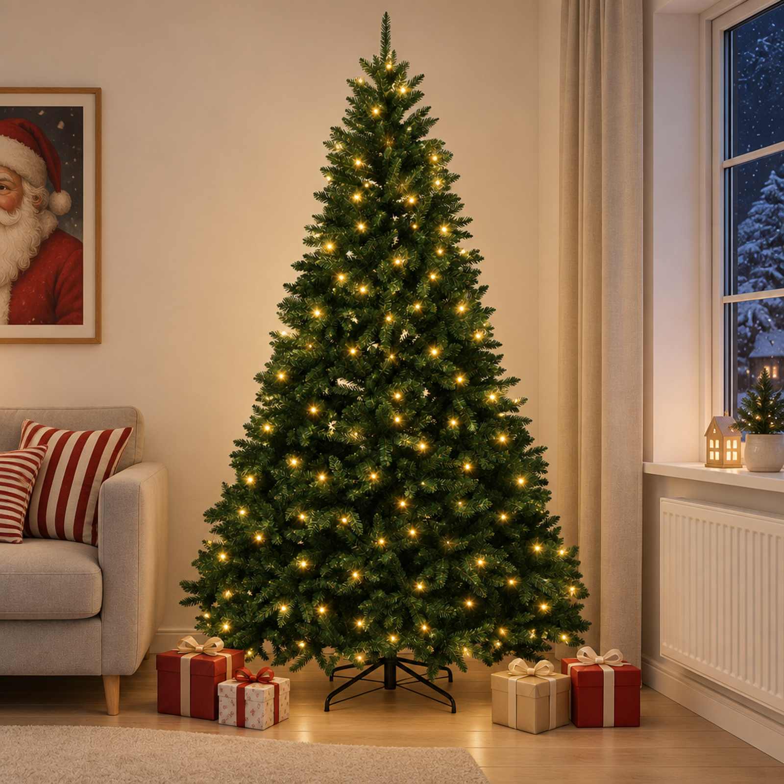 vidaXL Kunstigt Hinged Juletræ 270 cm 600 LED'er Varm hvid