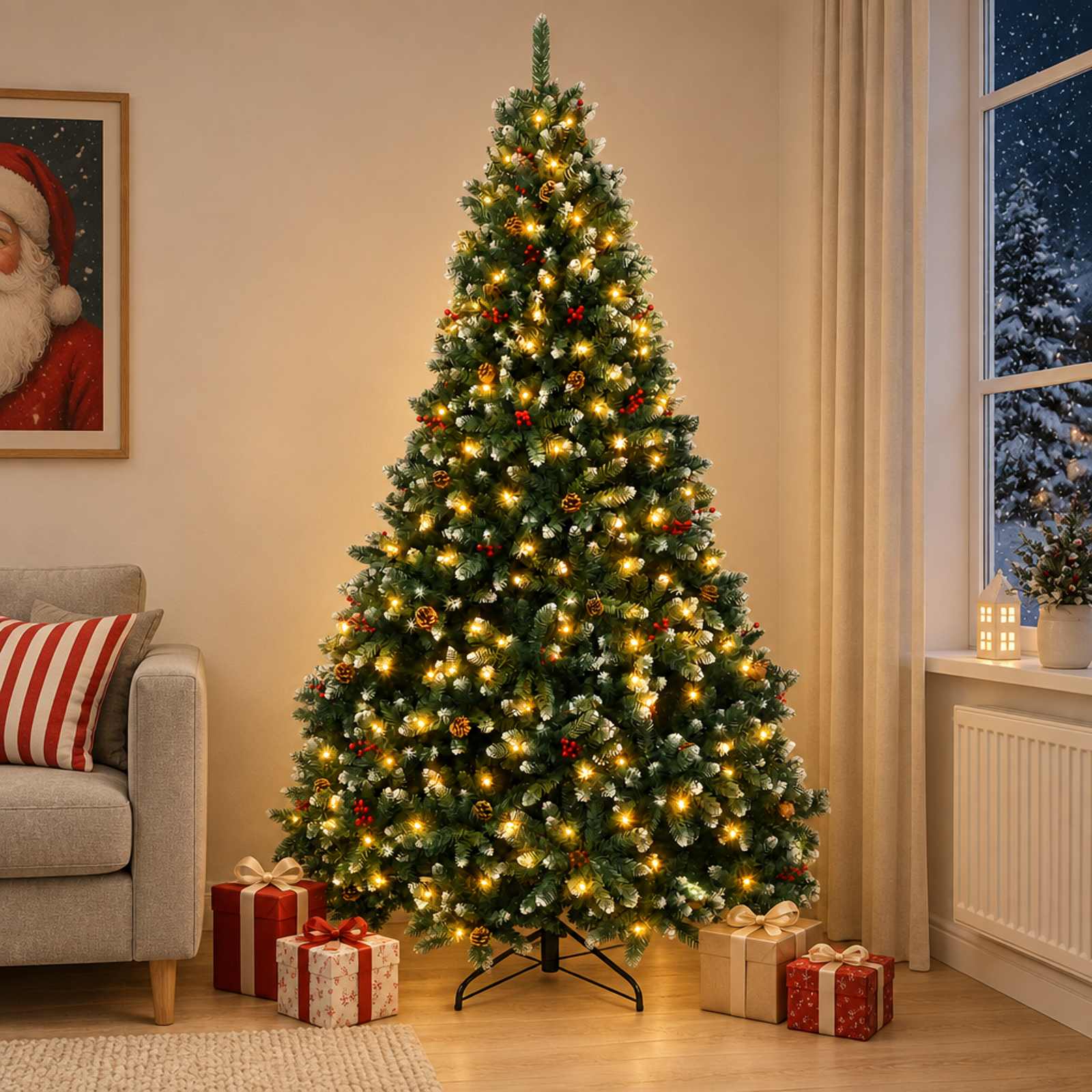 vidaXL Kunstigt Hinged Juletræ 210 cm 300 LED'er Varm hvid
