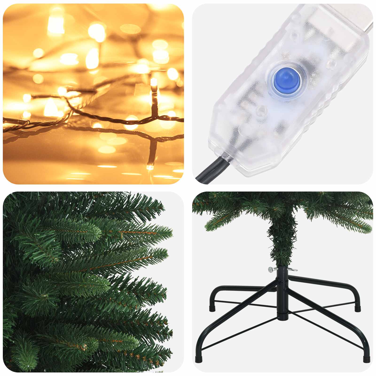 Umetno vitko božično drevo 210 cm 300 LED Toplo bela PE in PVC