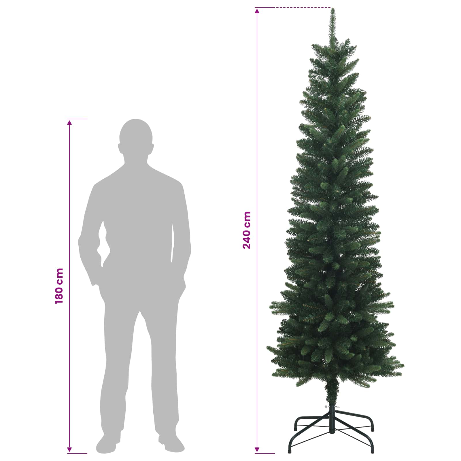 Umetno vitko božično drevo 240 cm 300 LED Toplo bela PE in PVC