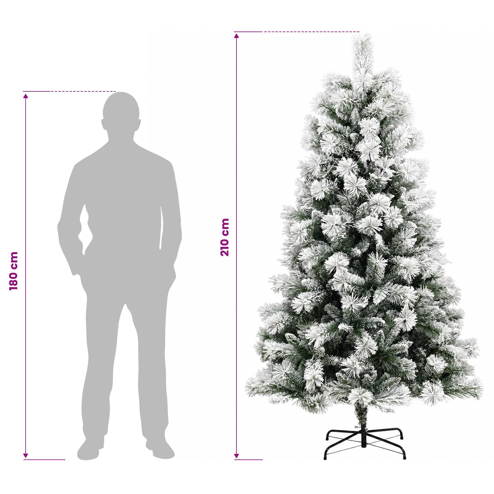 Artificial Hinged Christmas Tree 300 LEDs Warm size guide