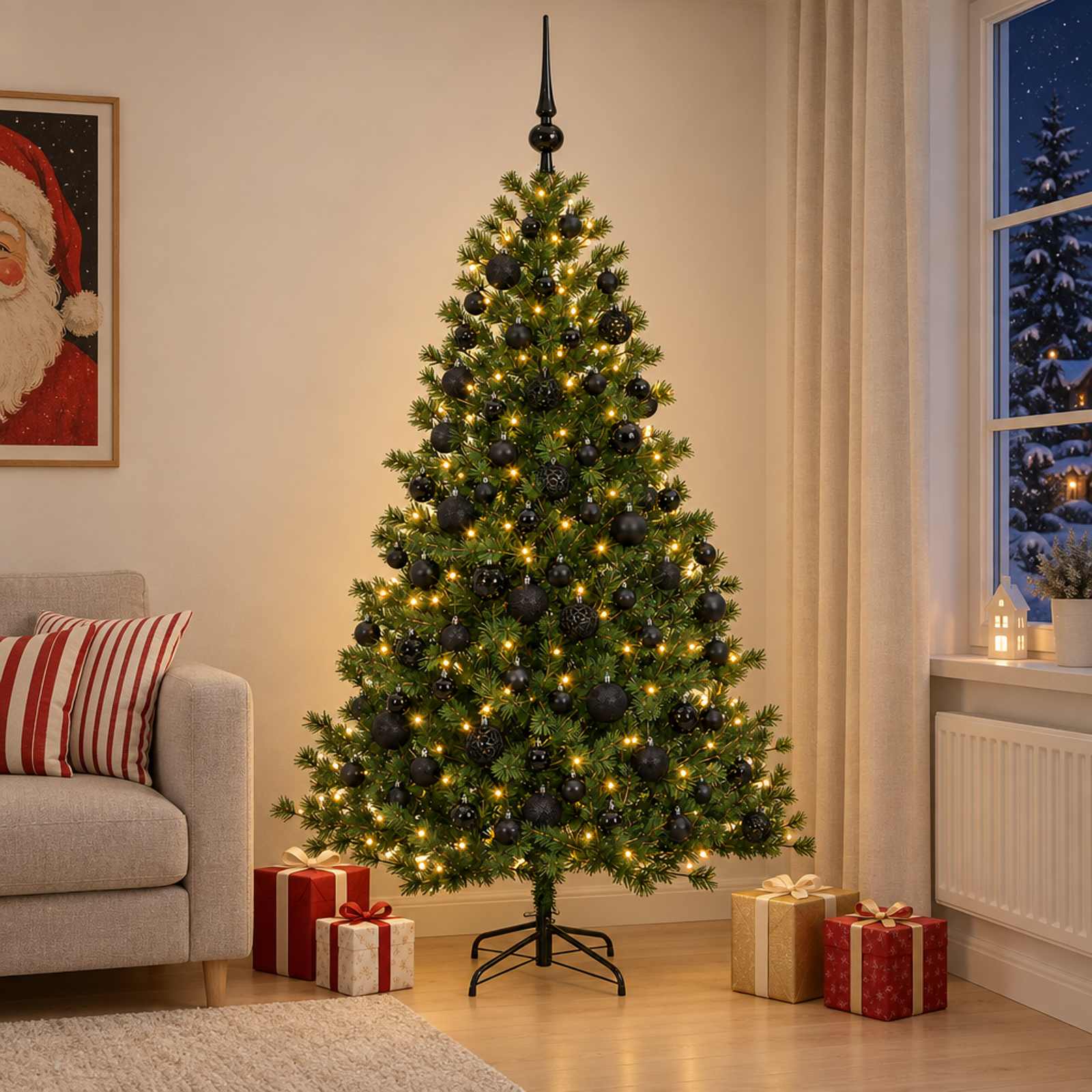 Umetna božična jelka z bučko 210 cm 300 LED Toplo bela