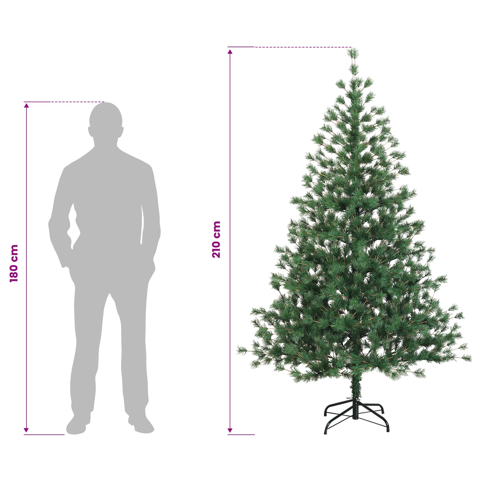 Umetna božična jelka z bučko 210 cm 300 LED Toplo bela