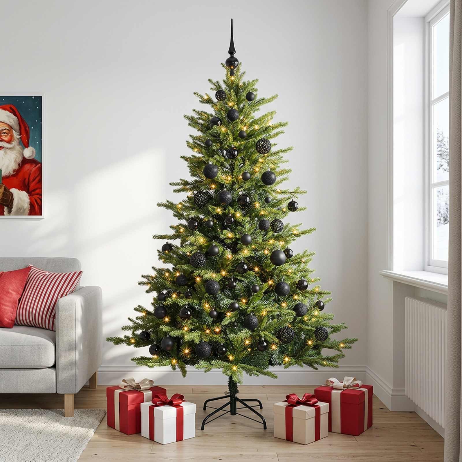 Umjetno božično drevo z okrasnimi kroglami 240 cm 300 LED