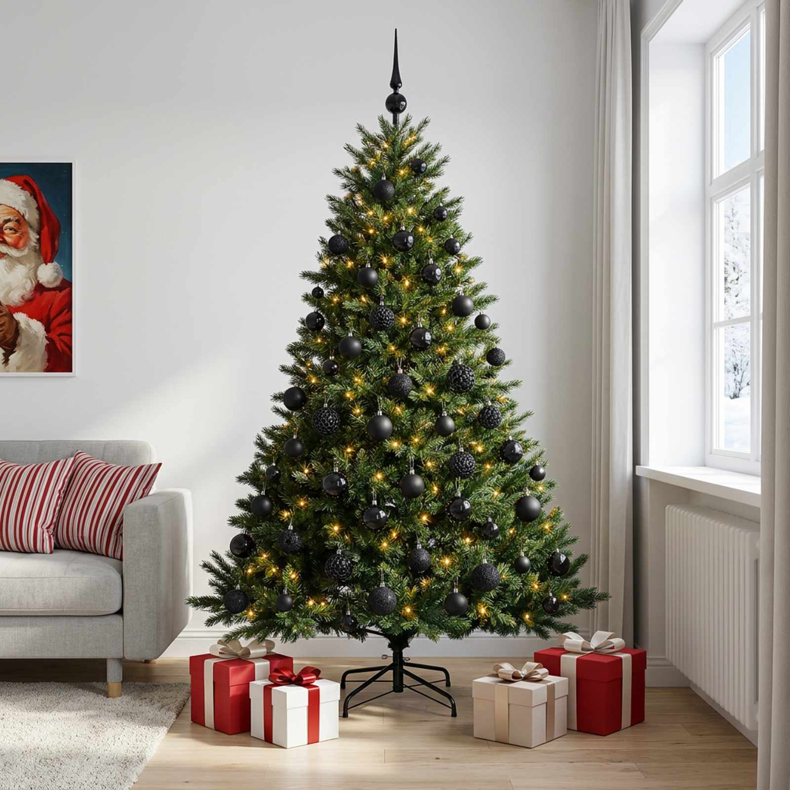 vidaXL Kunstig juletre med julekuler 240 cm 300 LED-lys Varmhvit