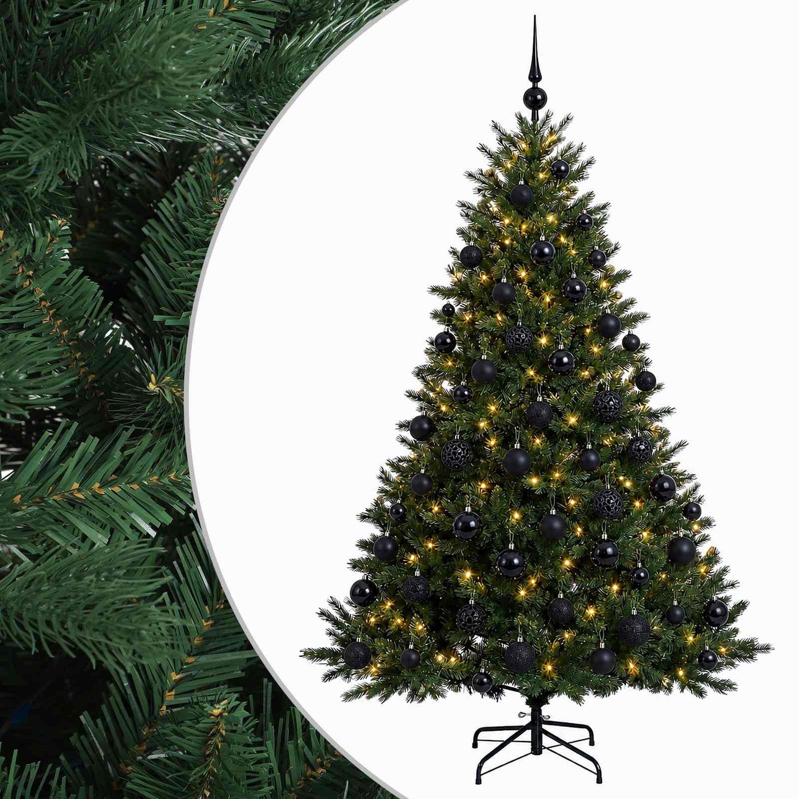 vidaXL Umelý vianočný stromček s vianočnými guľami 210 cm 300 LED