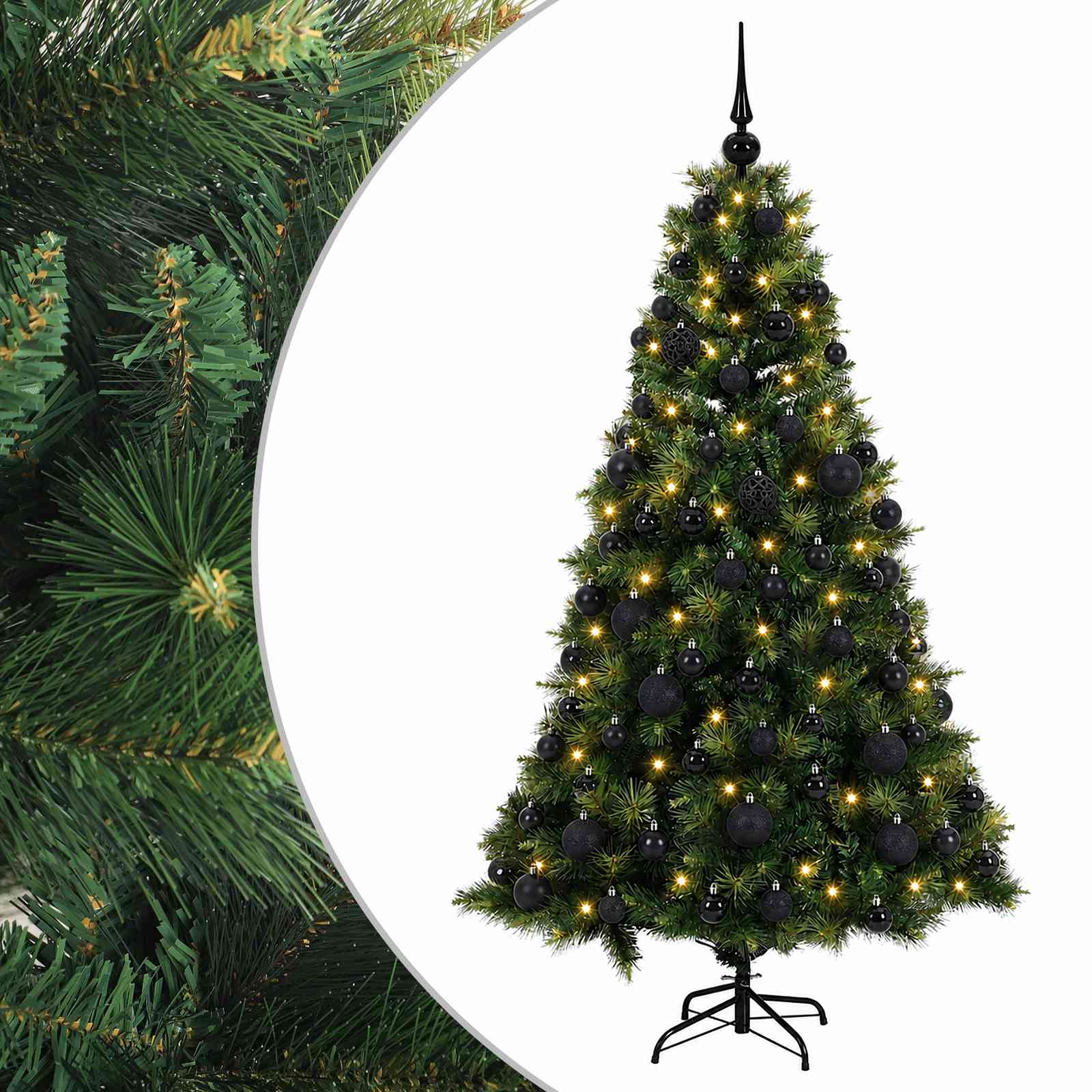 vidaXL Umelý vianočný stromček s vianočnými guľami 210 cm 300 LED