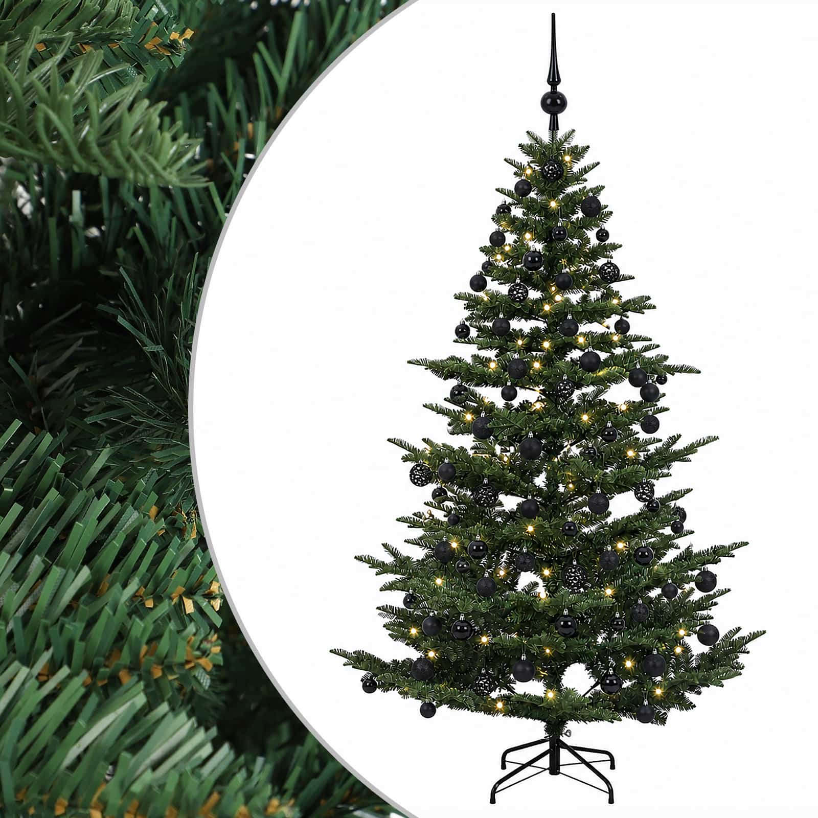 vidaXL Umelý vianočný stromček s vianočnými guľami 180 cm 300 LED