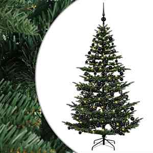 vidaXL Kunstkuusk koos j&otilde;ulukuuliga 210 cm 300 LED-i Soe valge