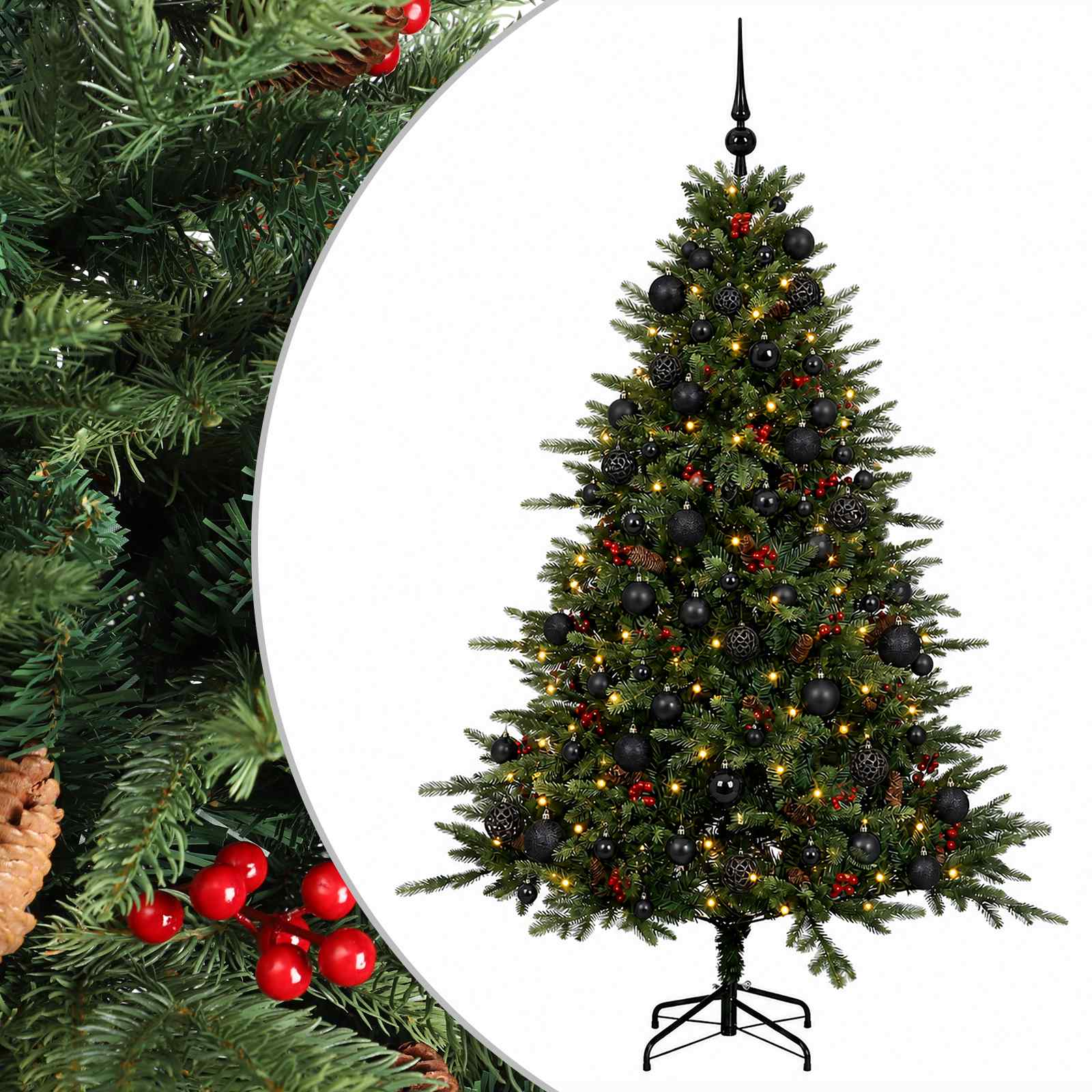 vidaXL Umelý vianočný stromček s vianočnými guľami 210 cm 300 LED