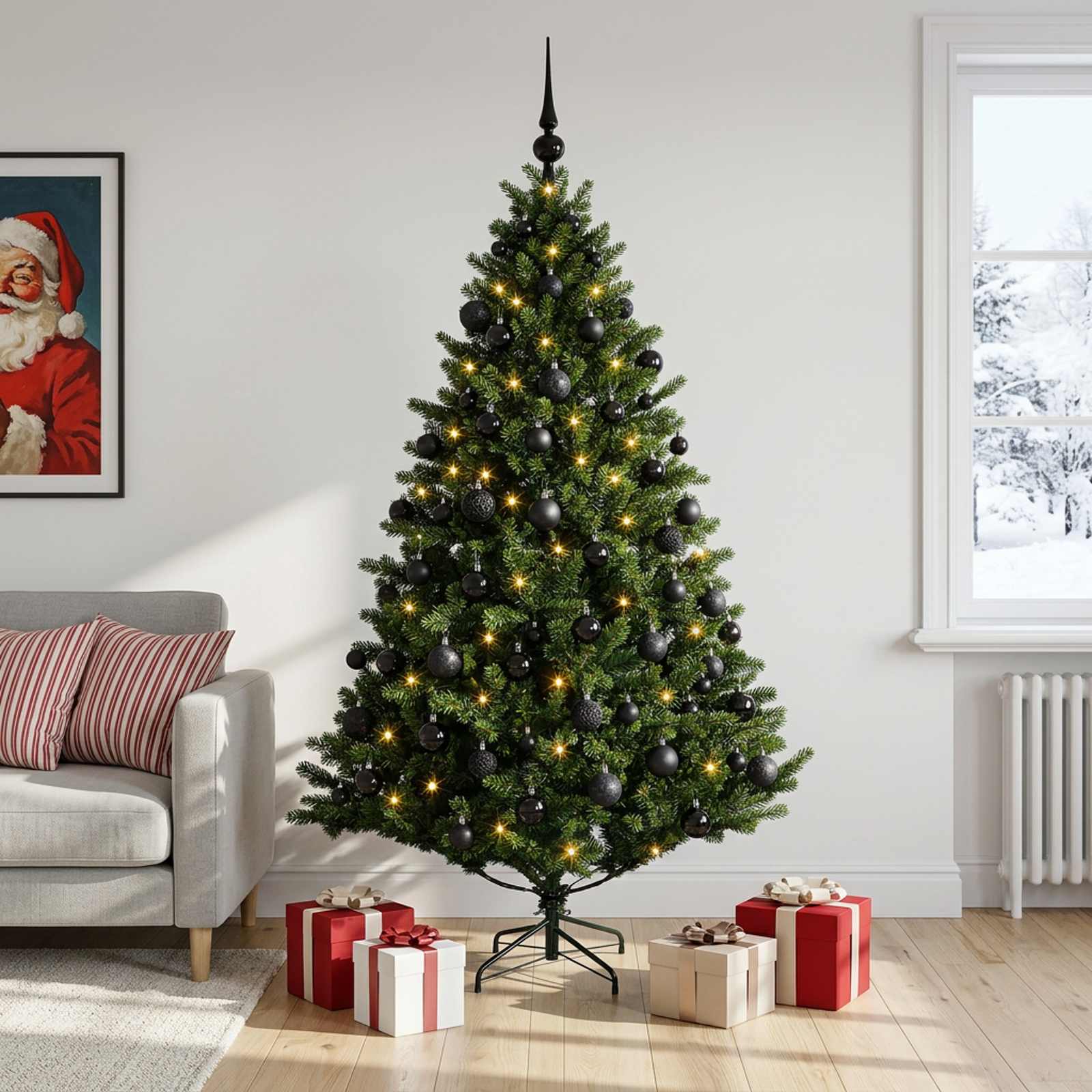 Umetna božična jelka z bučko 210 cm 300 LED Toplo bela