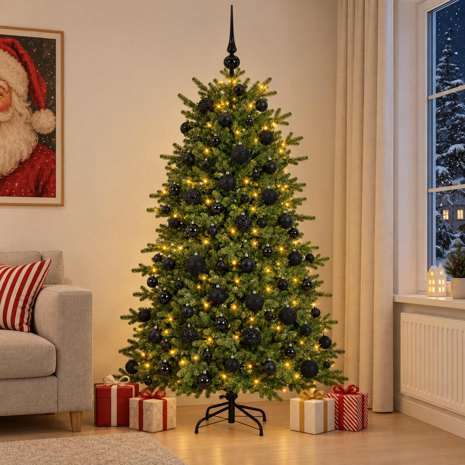 vidaXL Kunstig juletre med julekuler 180 cm 300 LED-lys Varmhvit