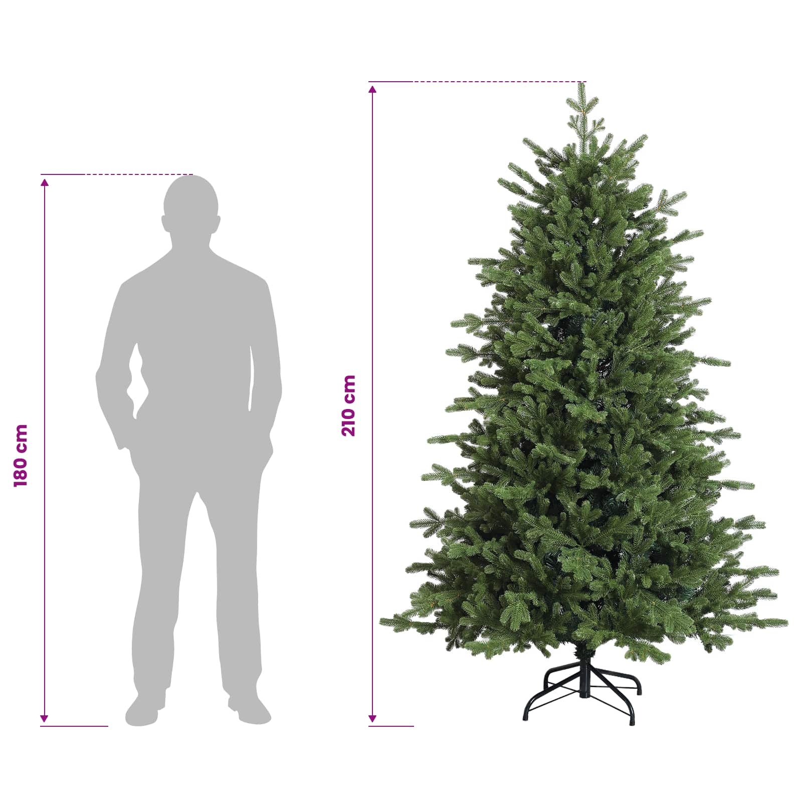 Umetna božična jelka z bučko 210 cm 300 LED Toplo bela
