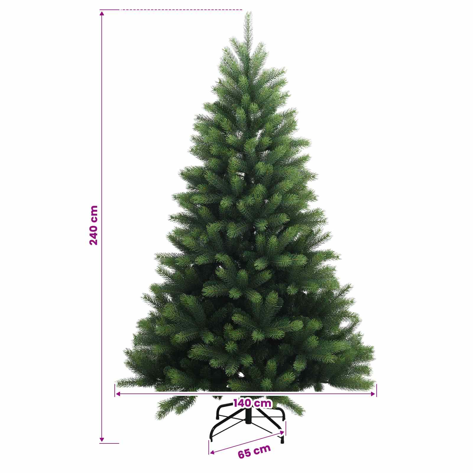 Umjetno božično drevo z okrasnimi kroglami 240 cm 300 LED