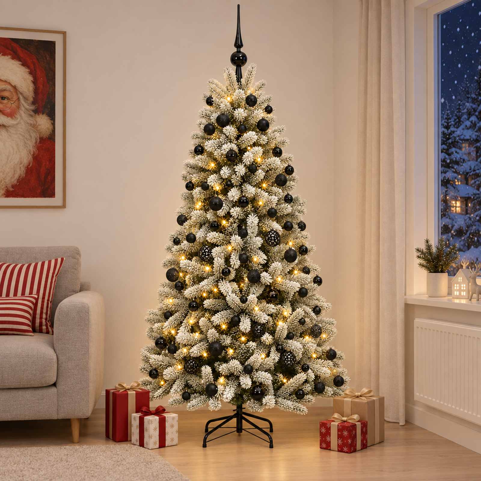 Umjetno božično drevo z okrasnimi kroglami 180 cm 300 LED