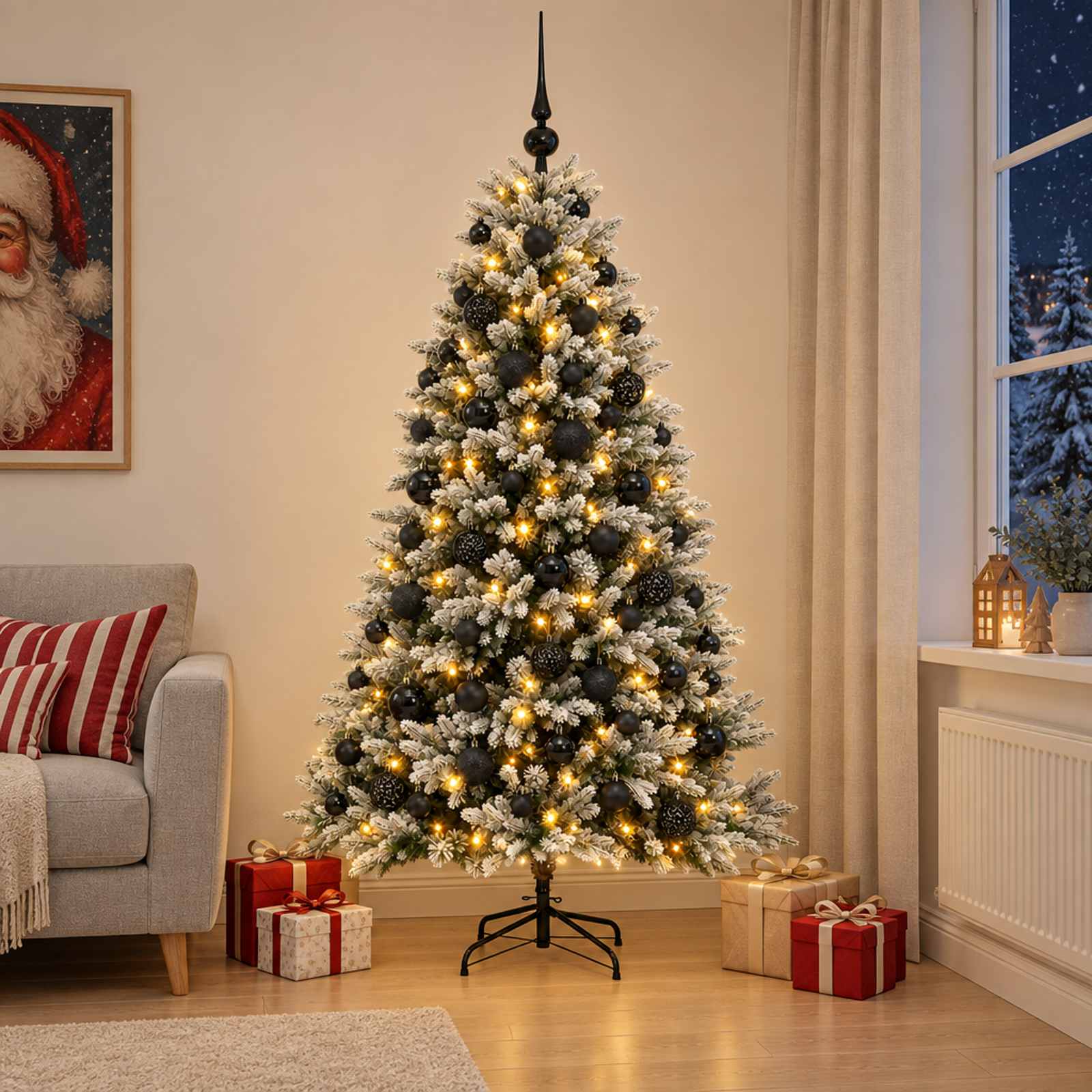 Umjetno božično drevo z okrasnimi kroglami 180 cm 300 LED