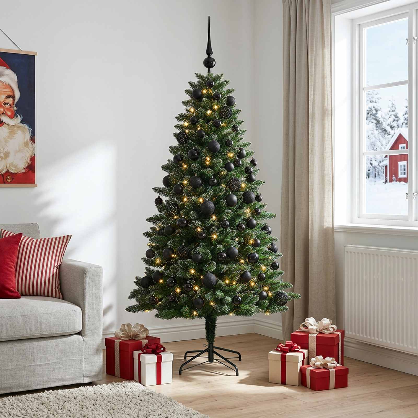 Umjetno božično drevo z okrasnimi kroglami 210 cm 300 LED
