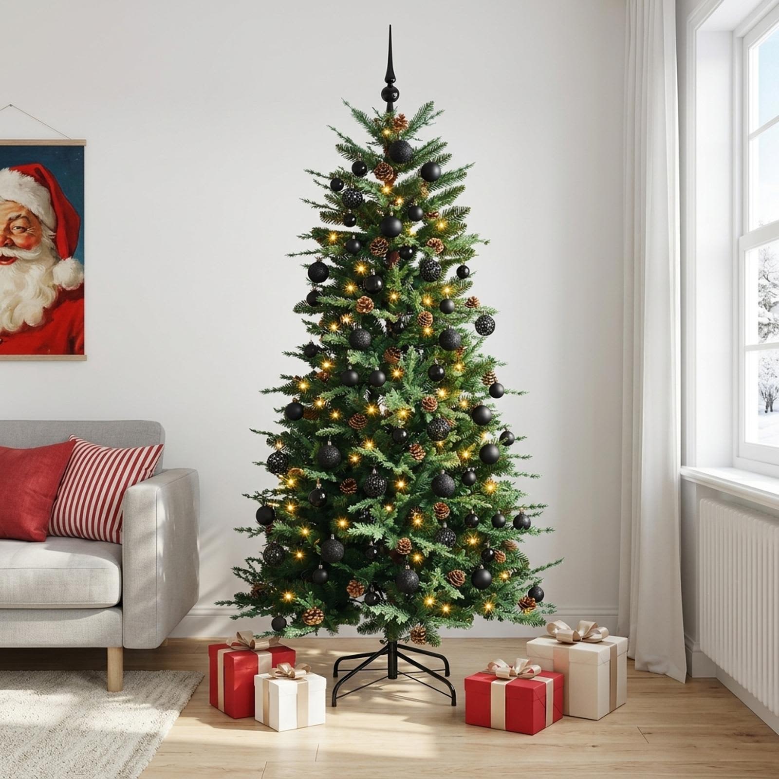 vidaXL Kunstigt juletræ med julekugle 180 cm 300 LED'er Varm hvid