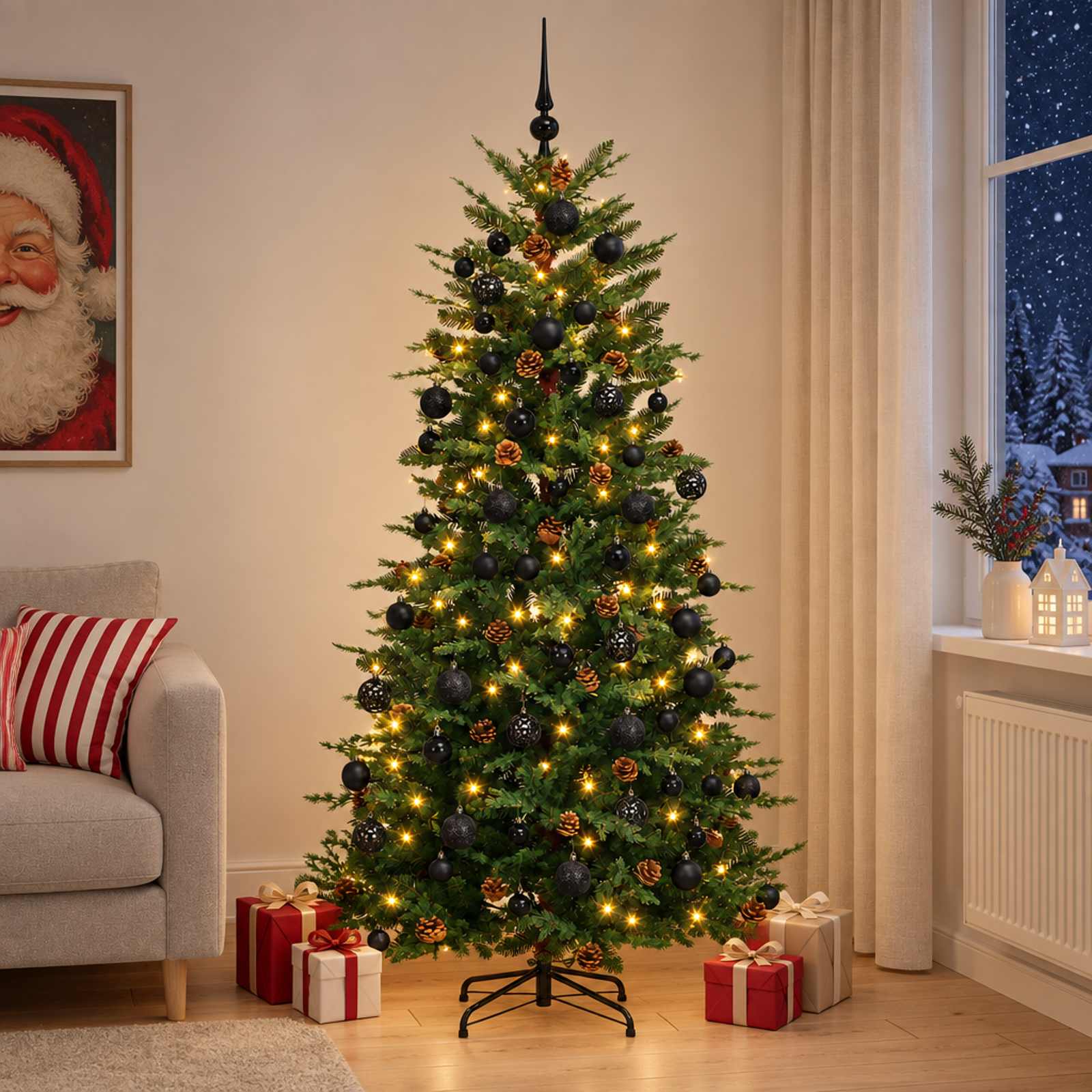 Umetna božična jelka z bučko 240 cm 300 LED Toplo bela