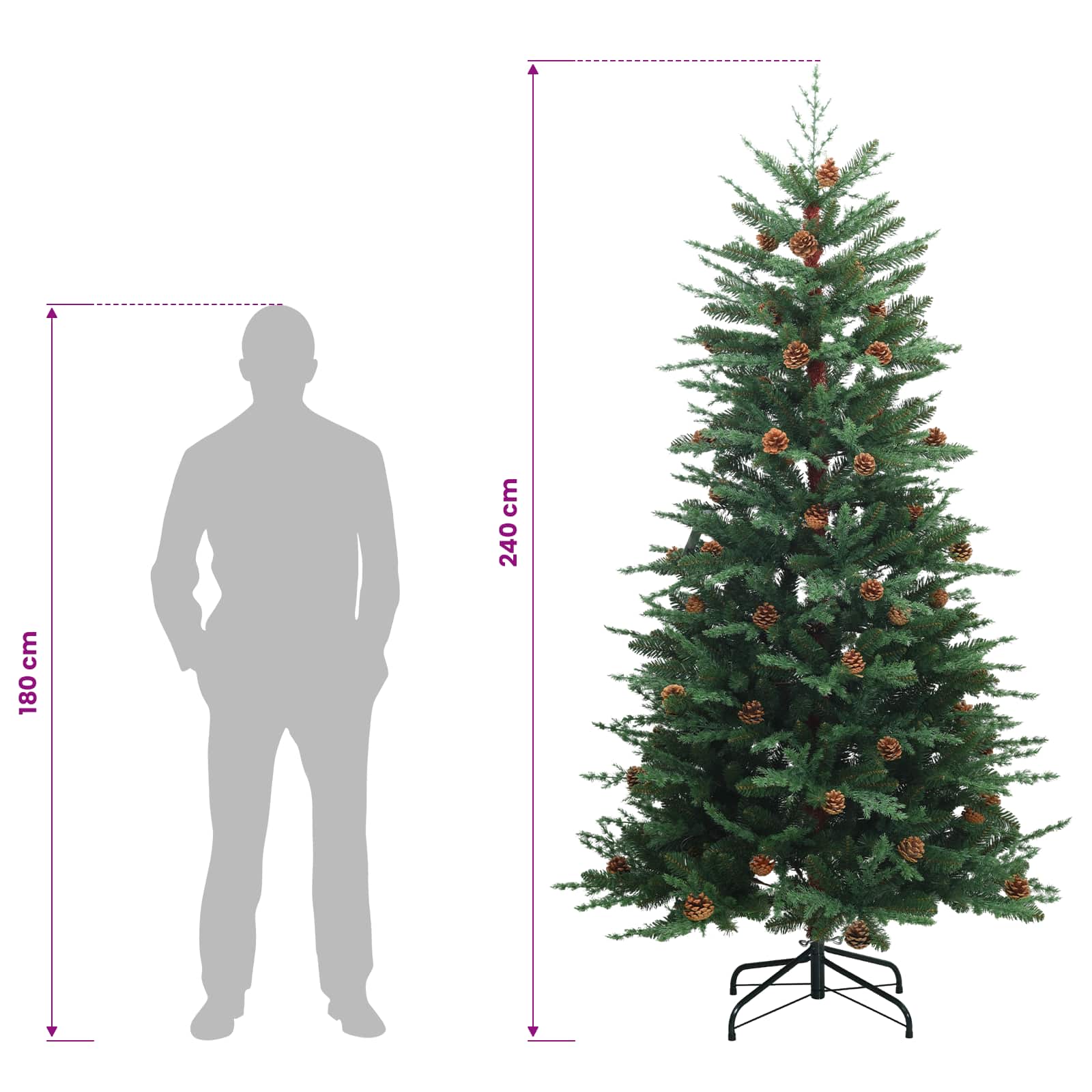 Umetna božična jelka z bučko 240 cm 300 LED Toplo bela