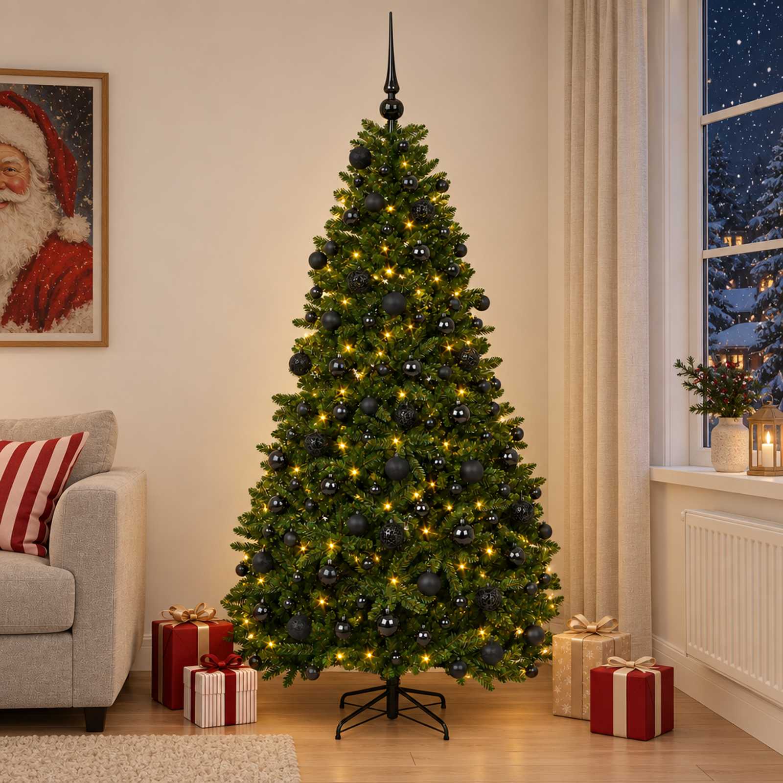 vidaXL Kunstigt juletræ mellemgrønt med julekugle 210 cm 300 LED'er
