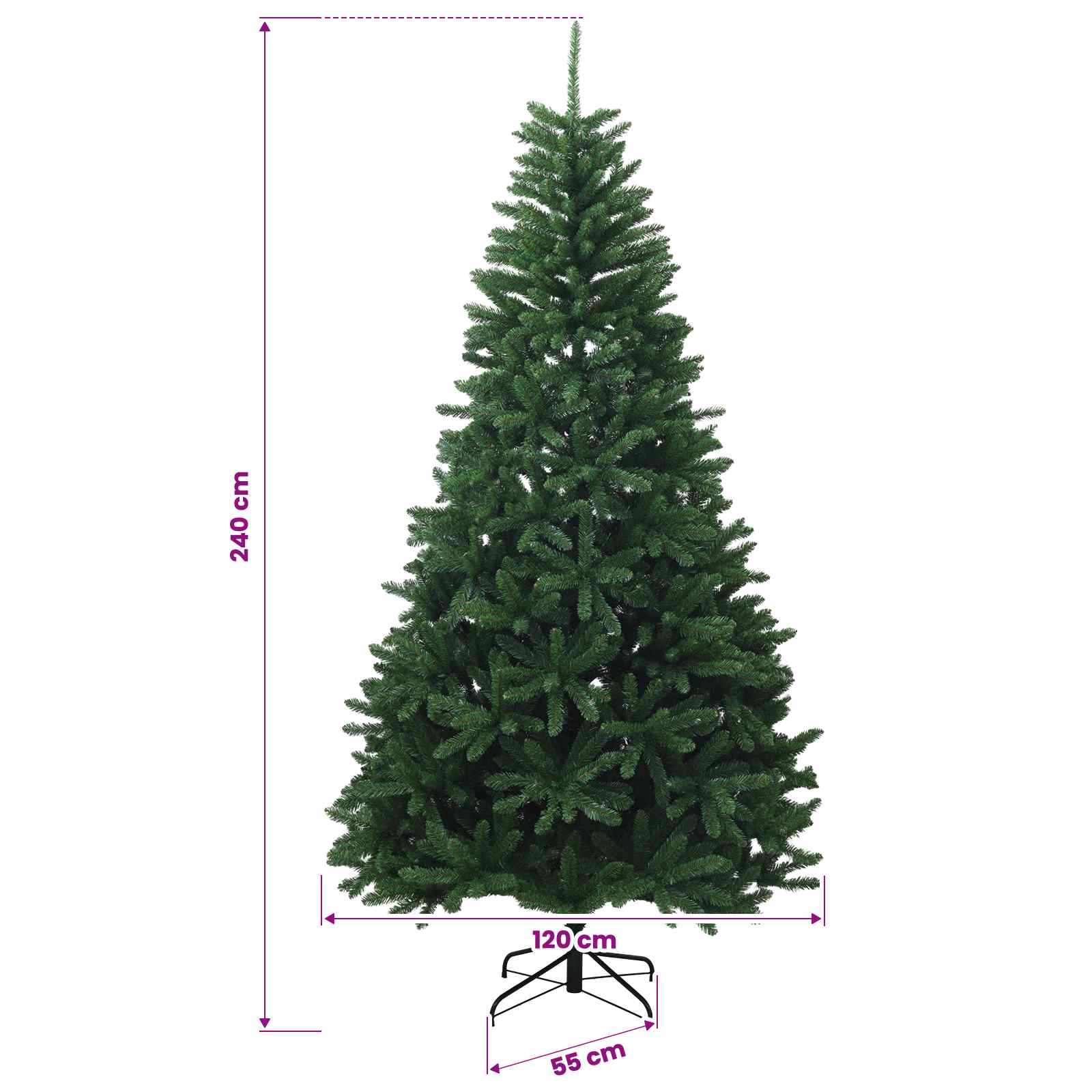 Umetno božično drevesce, srednje zeleno, z bunkicami 240 cm