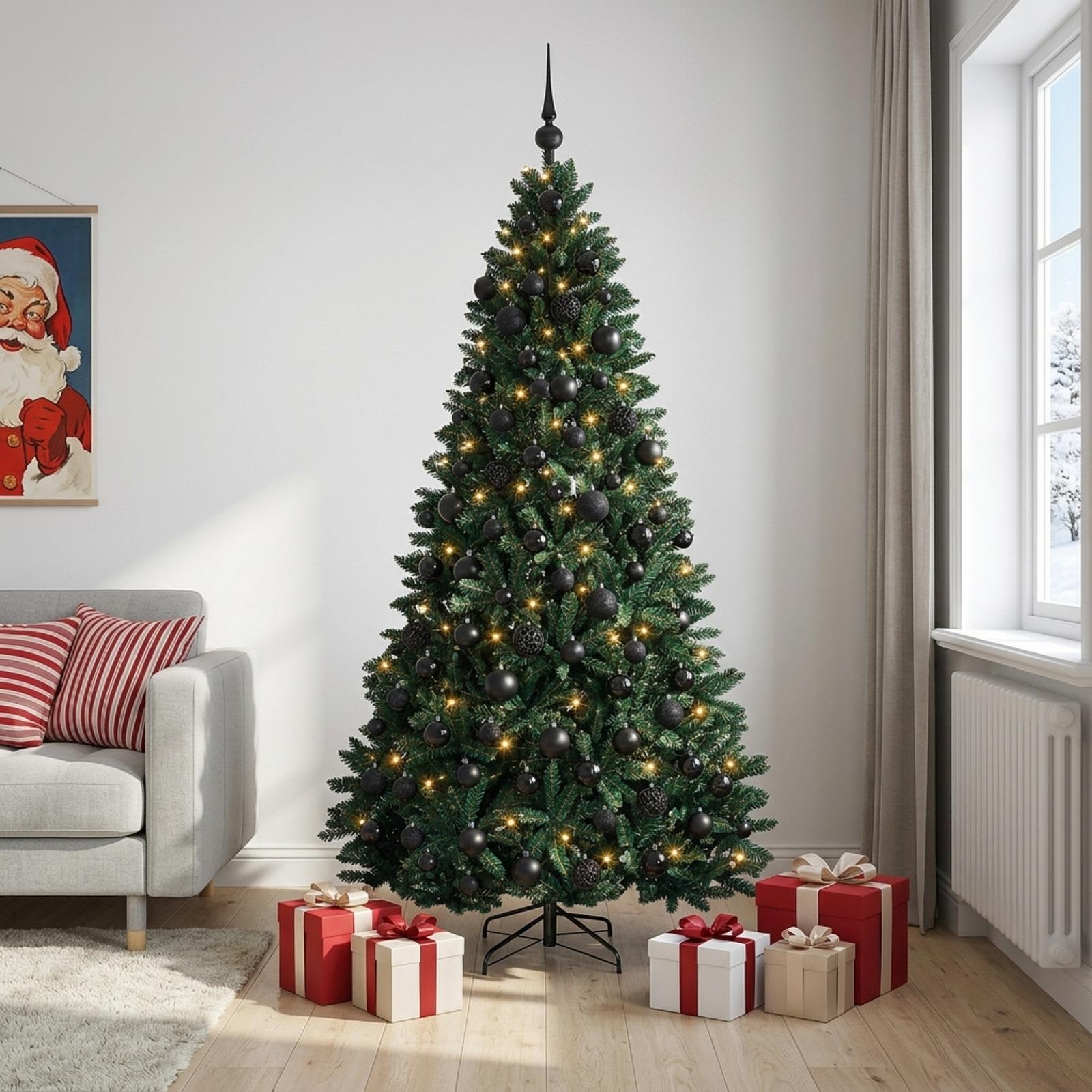 vidaXL Kunstkerstboom donkergroen met kerstballen 240 cm 300 LED's groen, foto 2