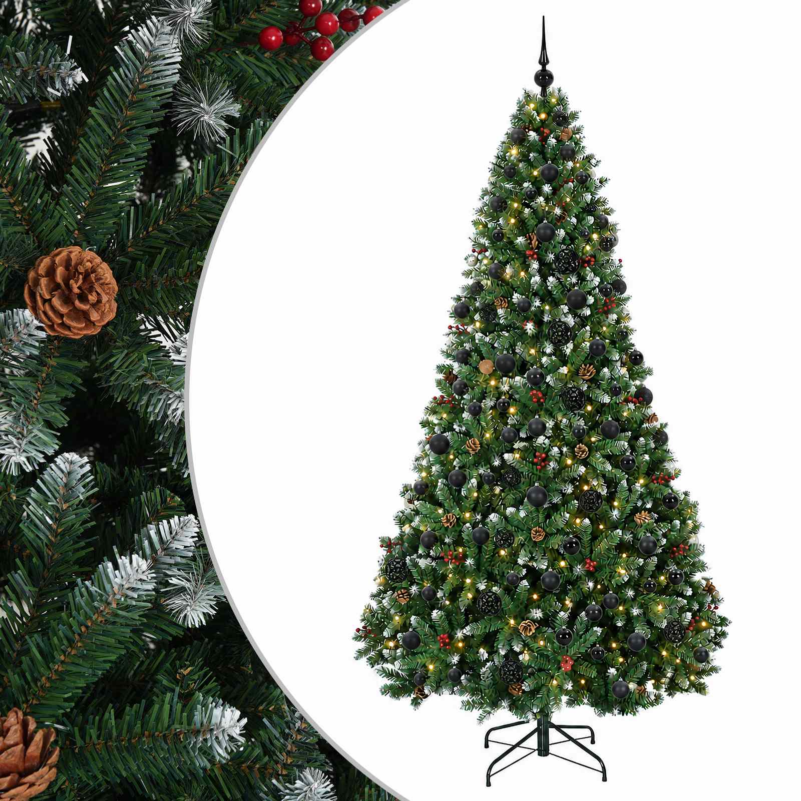 Umetno božično drevesce, zeleno z bunkicami 210 cm 300 LED