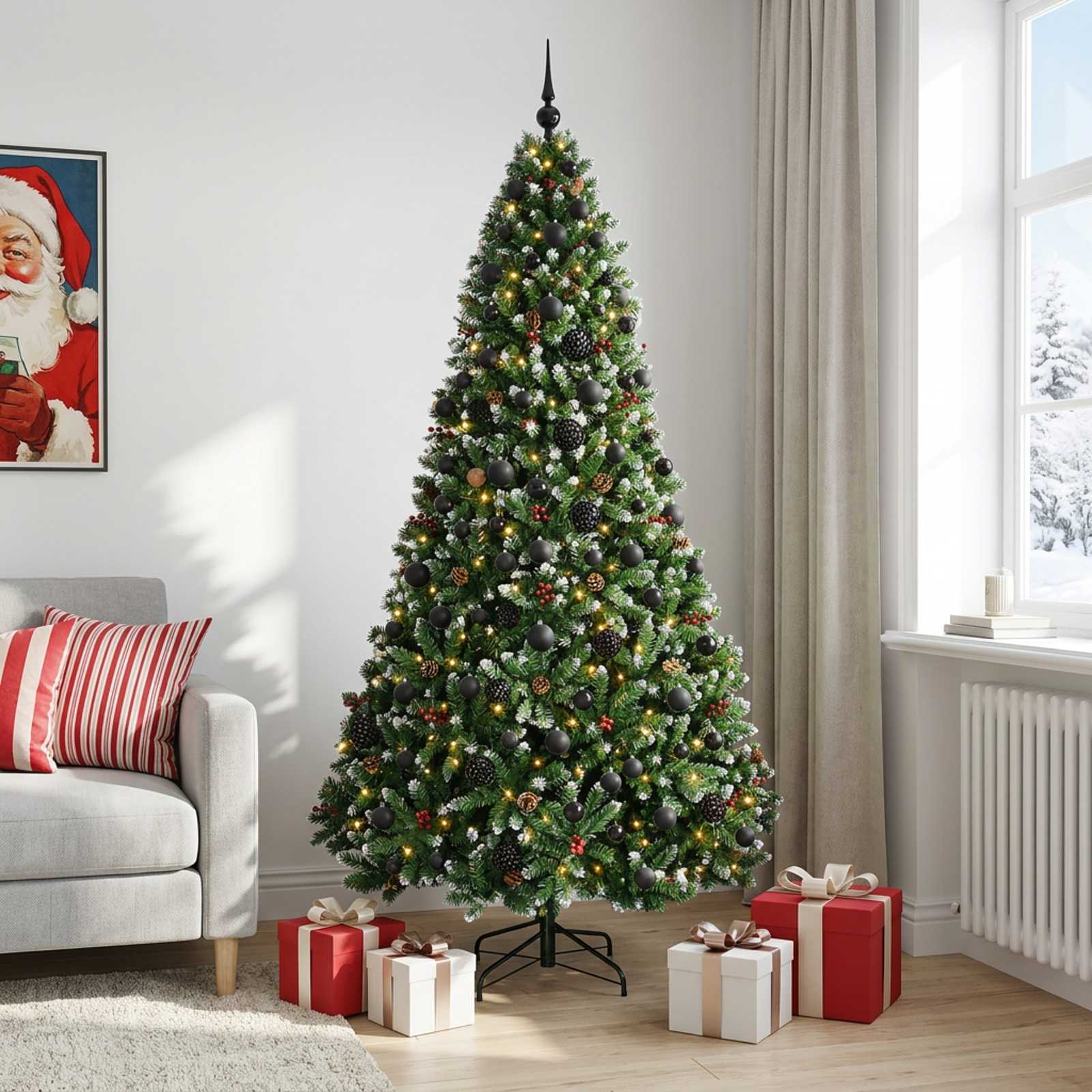 Umetno božično drevesce, zeleno z bunkicami 210 cm 300 LED