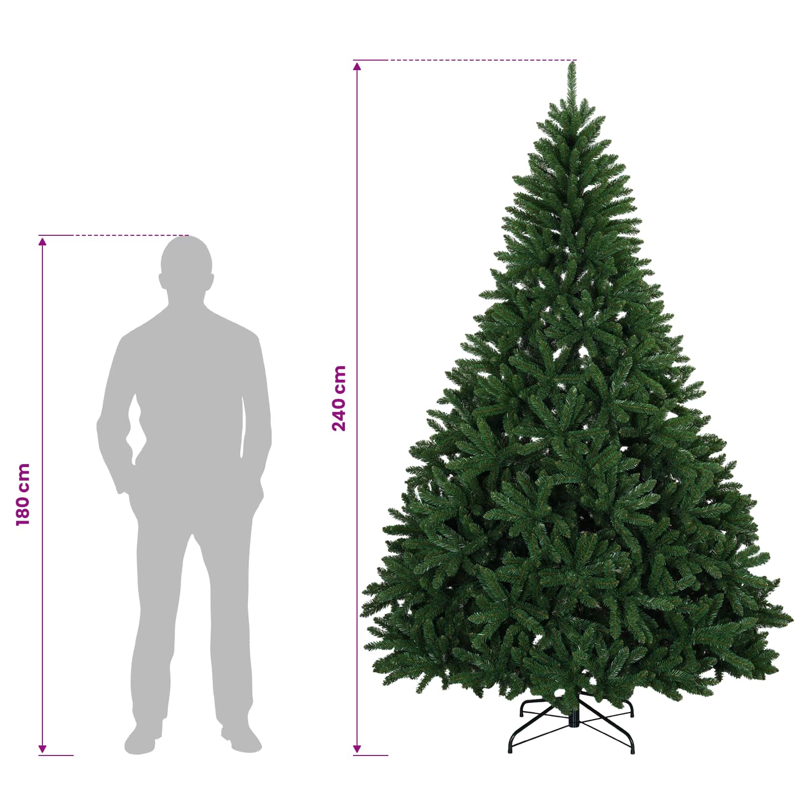 Umetno božično drevesce, srednje zeleno, z bunkicami 240 cm