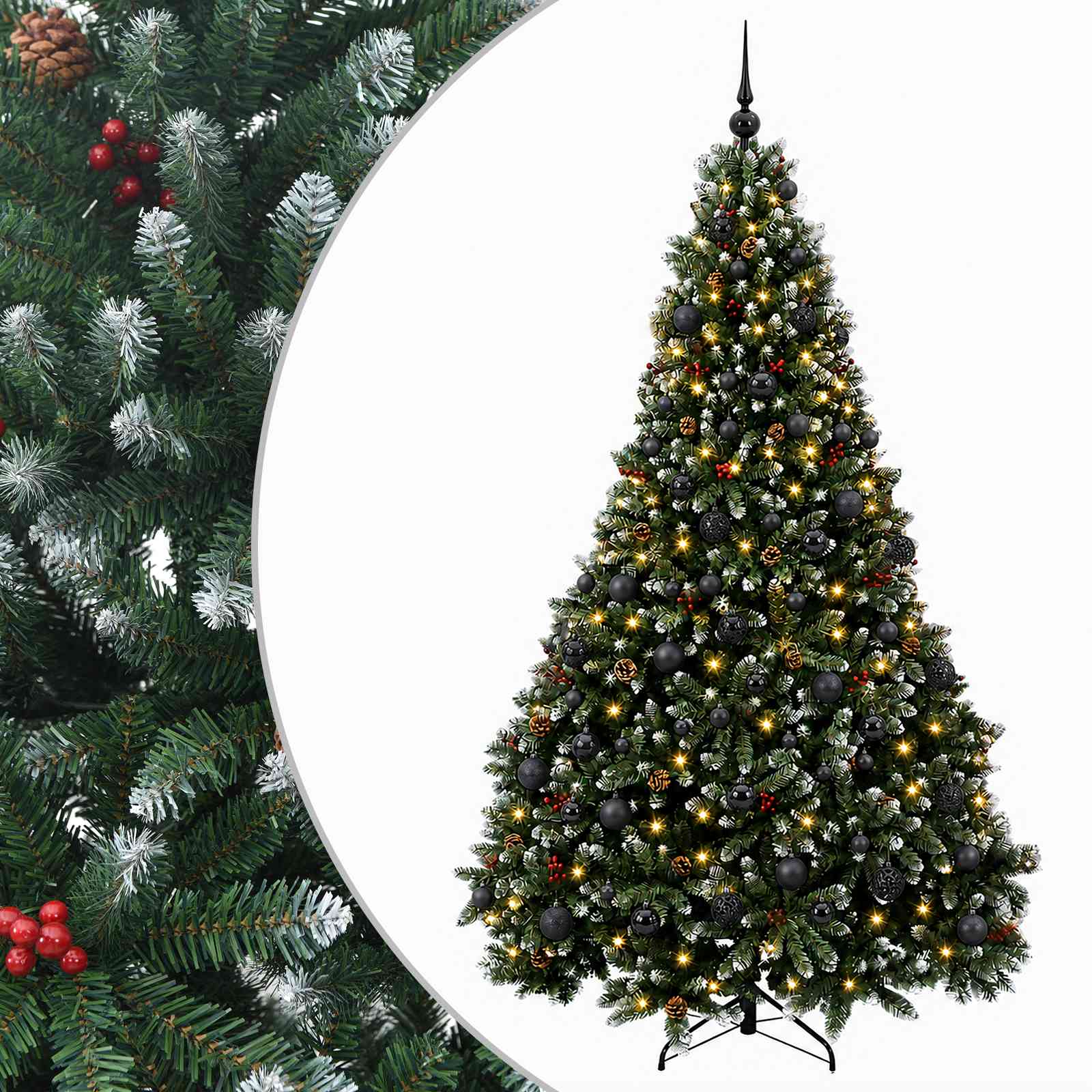 vidaXL Kunstkerstboom groen met kerstbal 180 cm 300 LED's Warmwit, foto 3