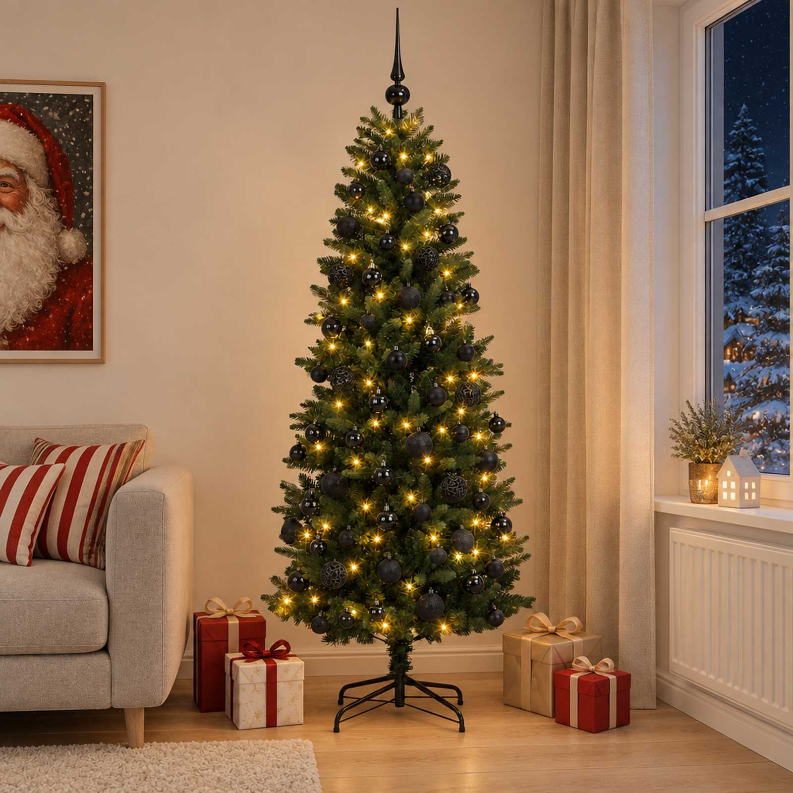 vidaXL Kunstig juletre med kuler 180 cm 300 LED-lys Varmhvit PE og PVC