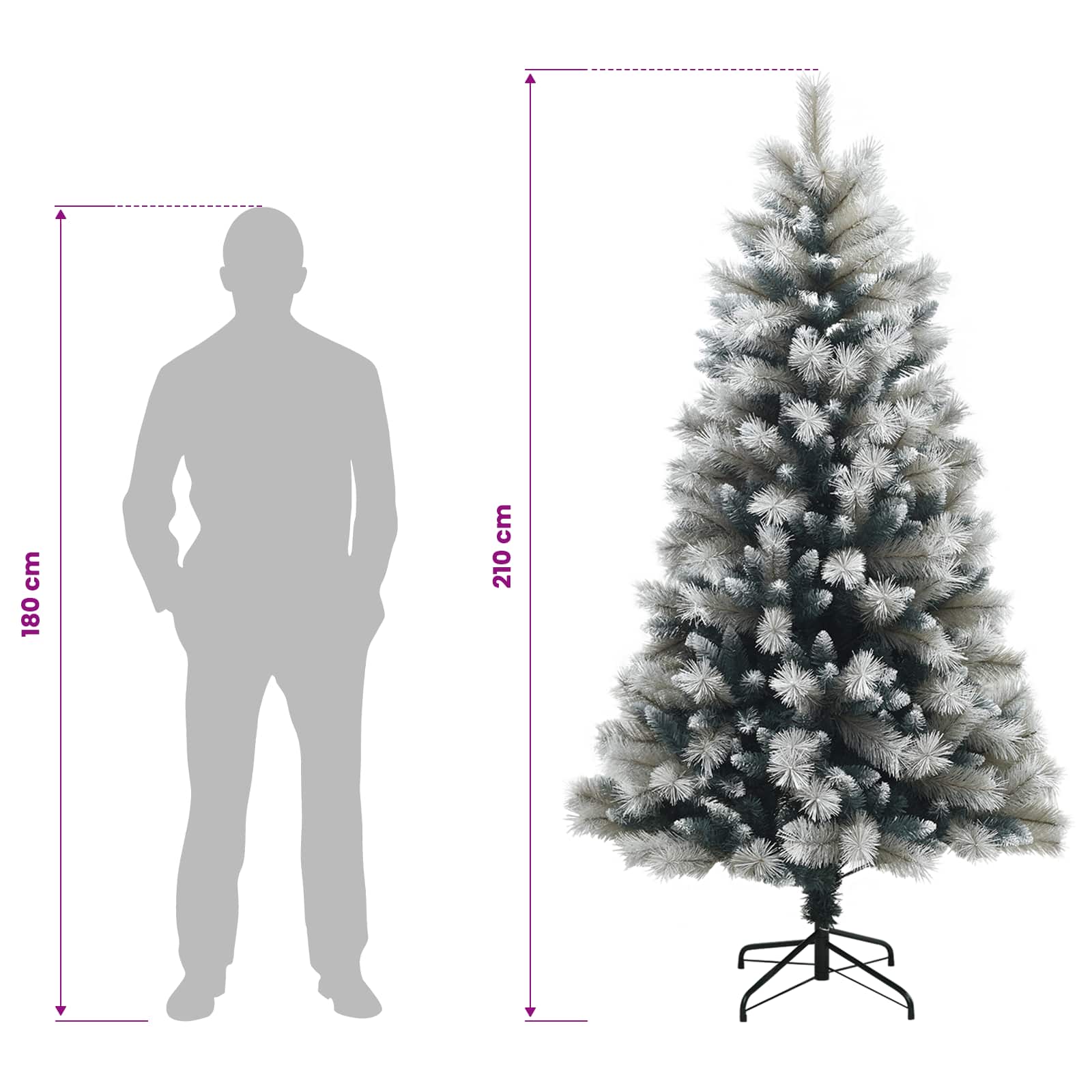 Umetno božično drevo s kroglicami in zložljivimi vejami 210 cm