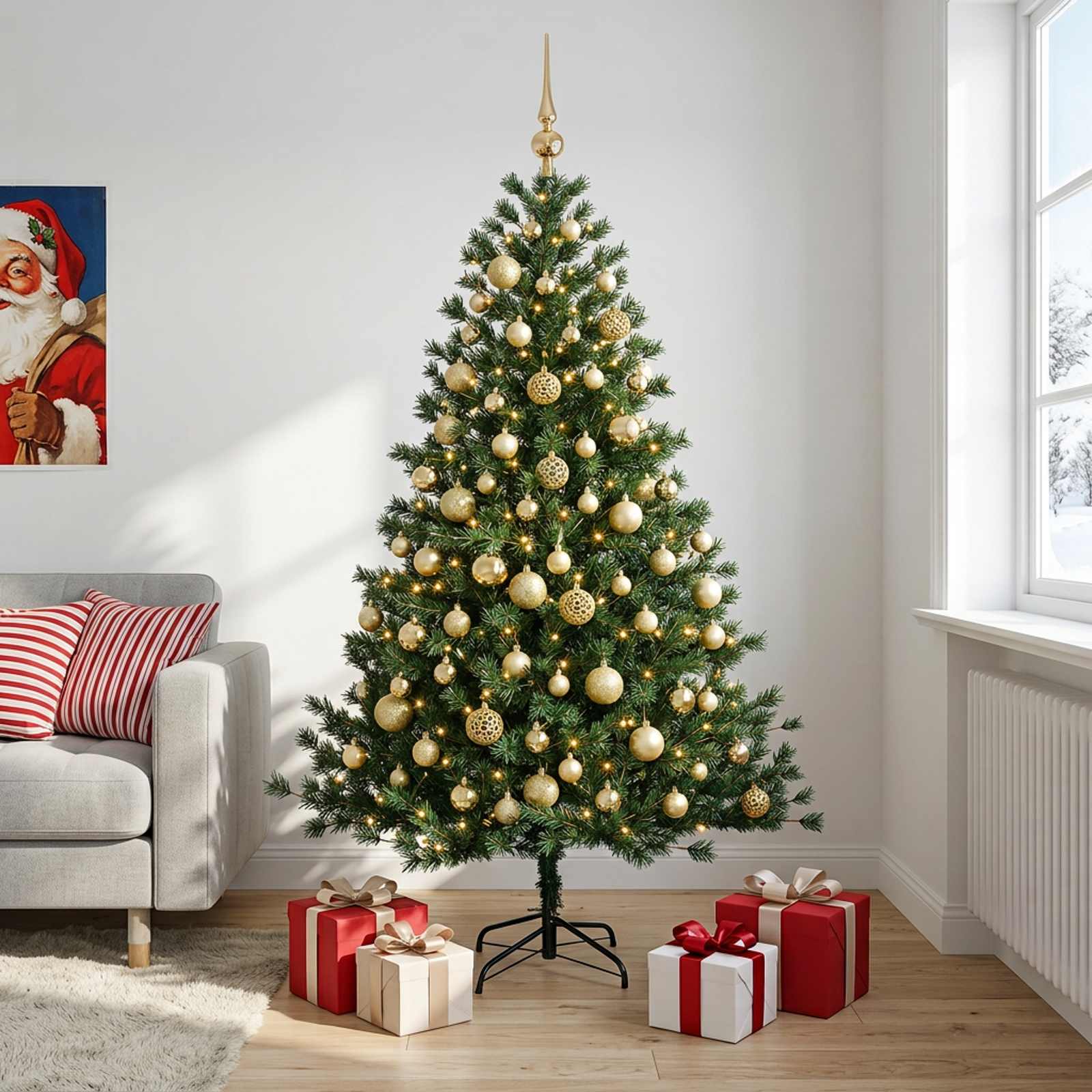 Umetna božična jelka z bučko 240 cm 300 LED Toplo bela