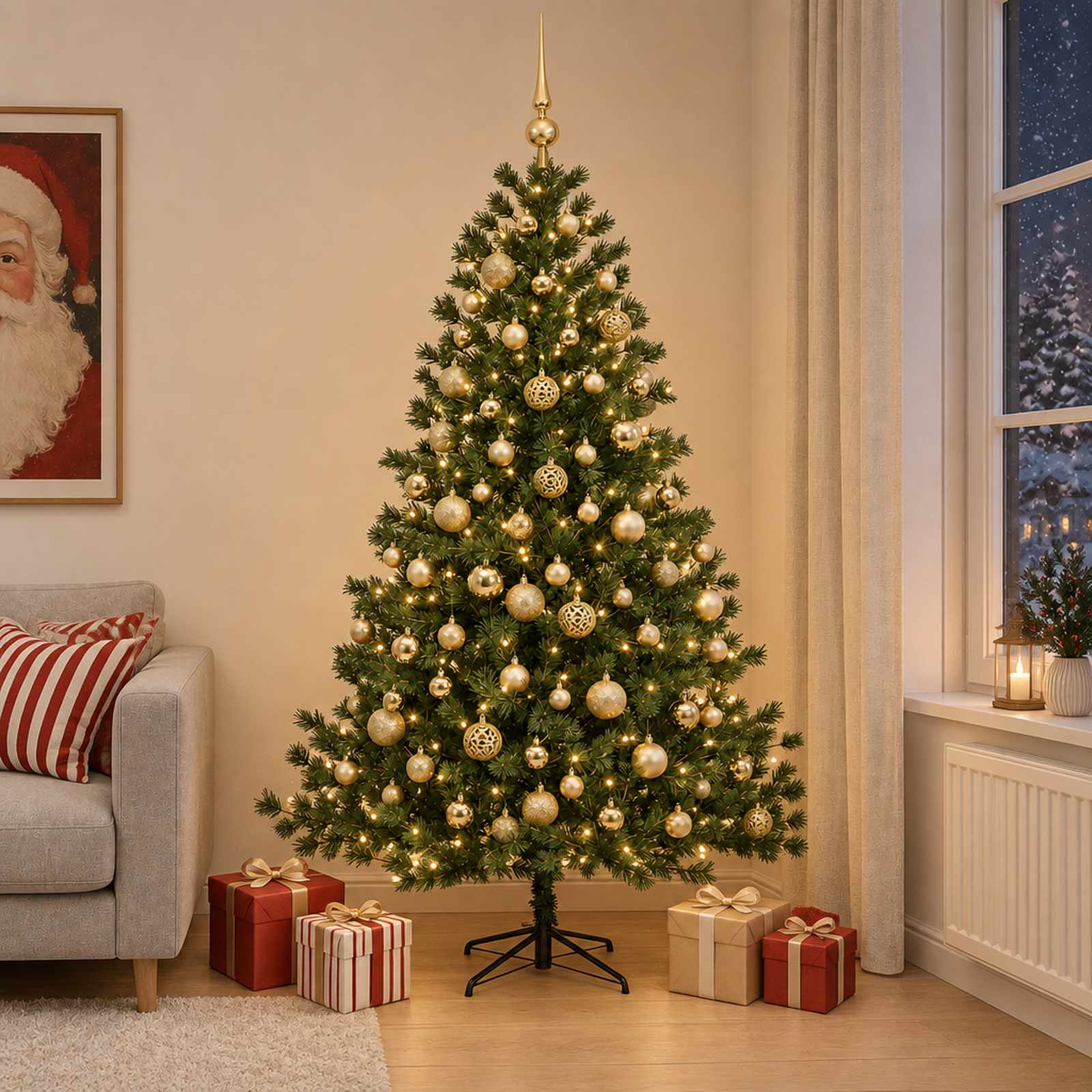 Umetna božična jelka z bučko 240 cm 300 LED Toplo bela