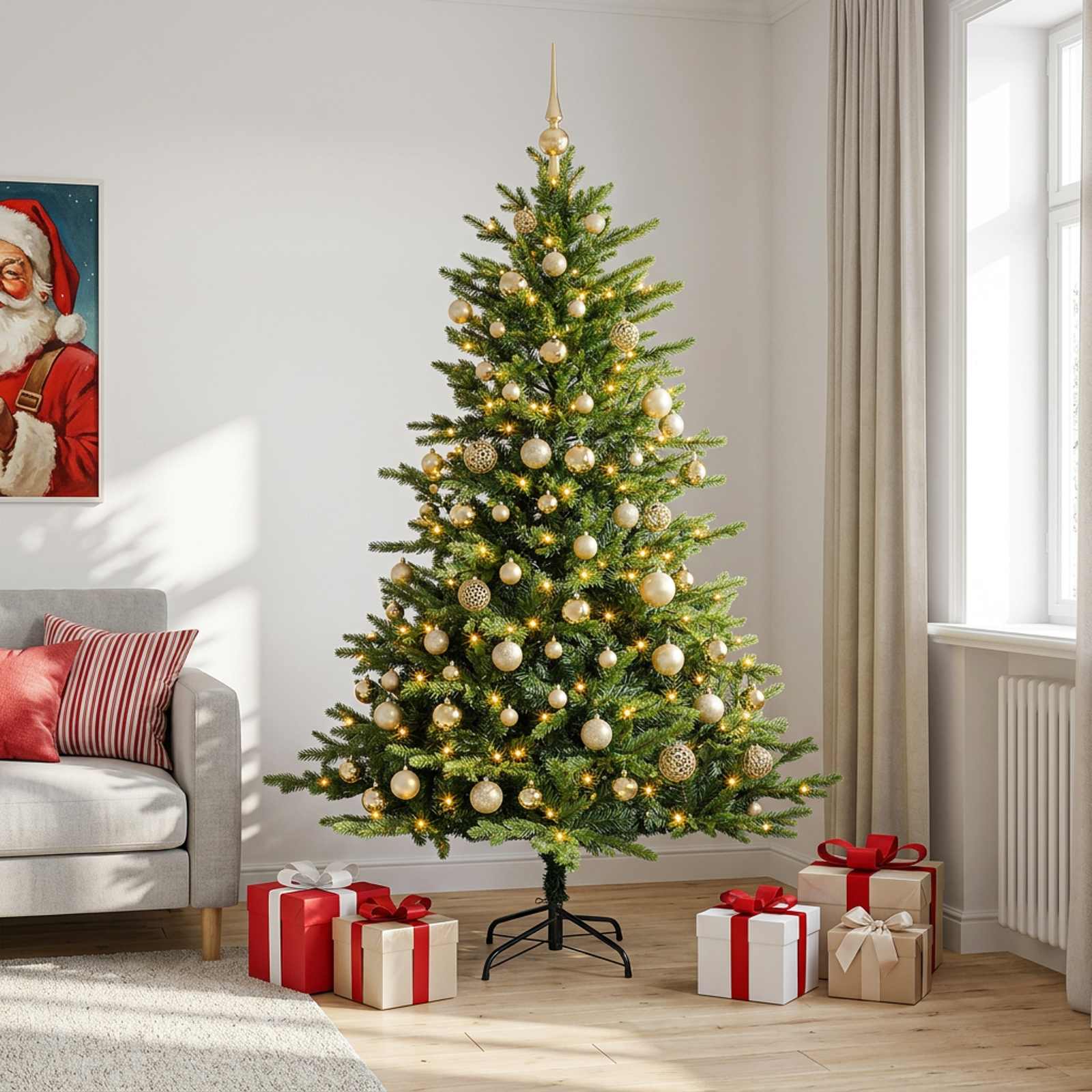 Umjetno božično drevo z okrasnimi kroglami 180 cm 300 LED
