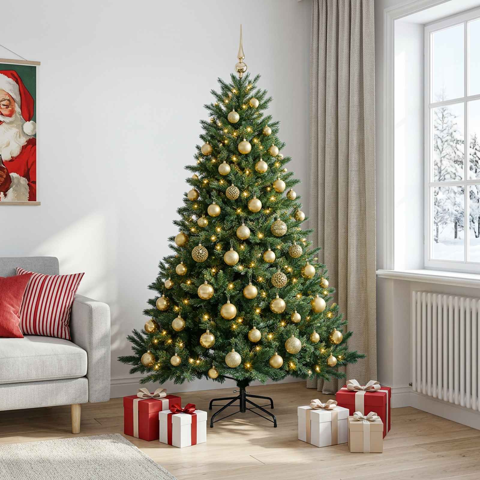 Umetna božična jelka z bučko 210 cm 300 LED Toplo bela