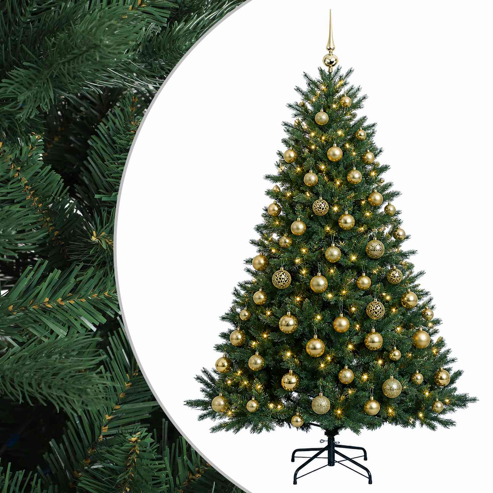 Umetna božična jelka z bučko 210 cm 300 LED Toplo bela
