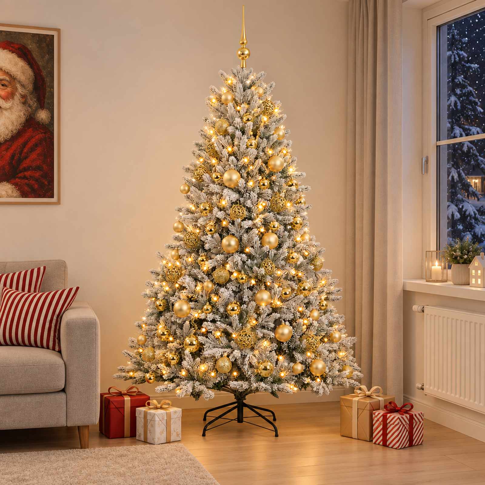 Umetna božična jelka z bučko 240 cm 300 LED Toplo bela