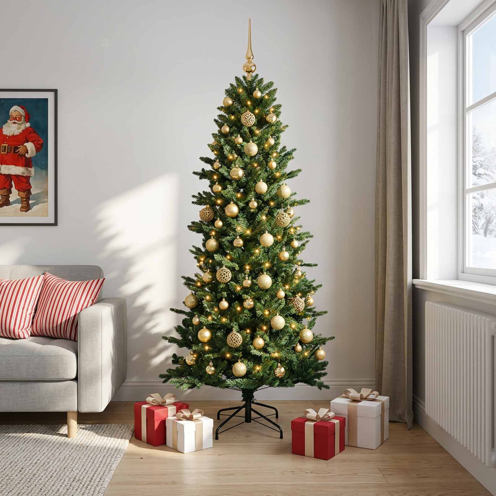 Umetna božična jelka z bučko 180 cm 300 LED Toplo bela