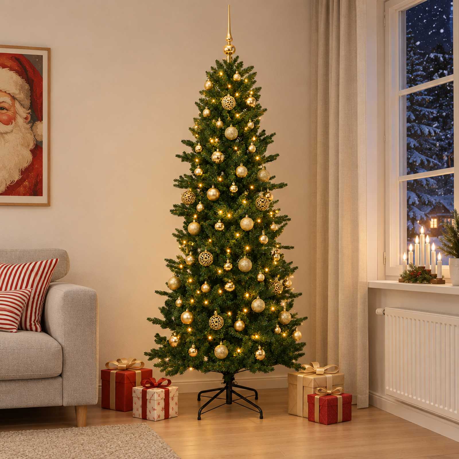 Umetna božična jelka z bučko 180 cm 300 LED Toplo bela
