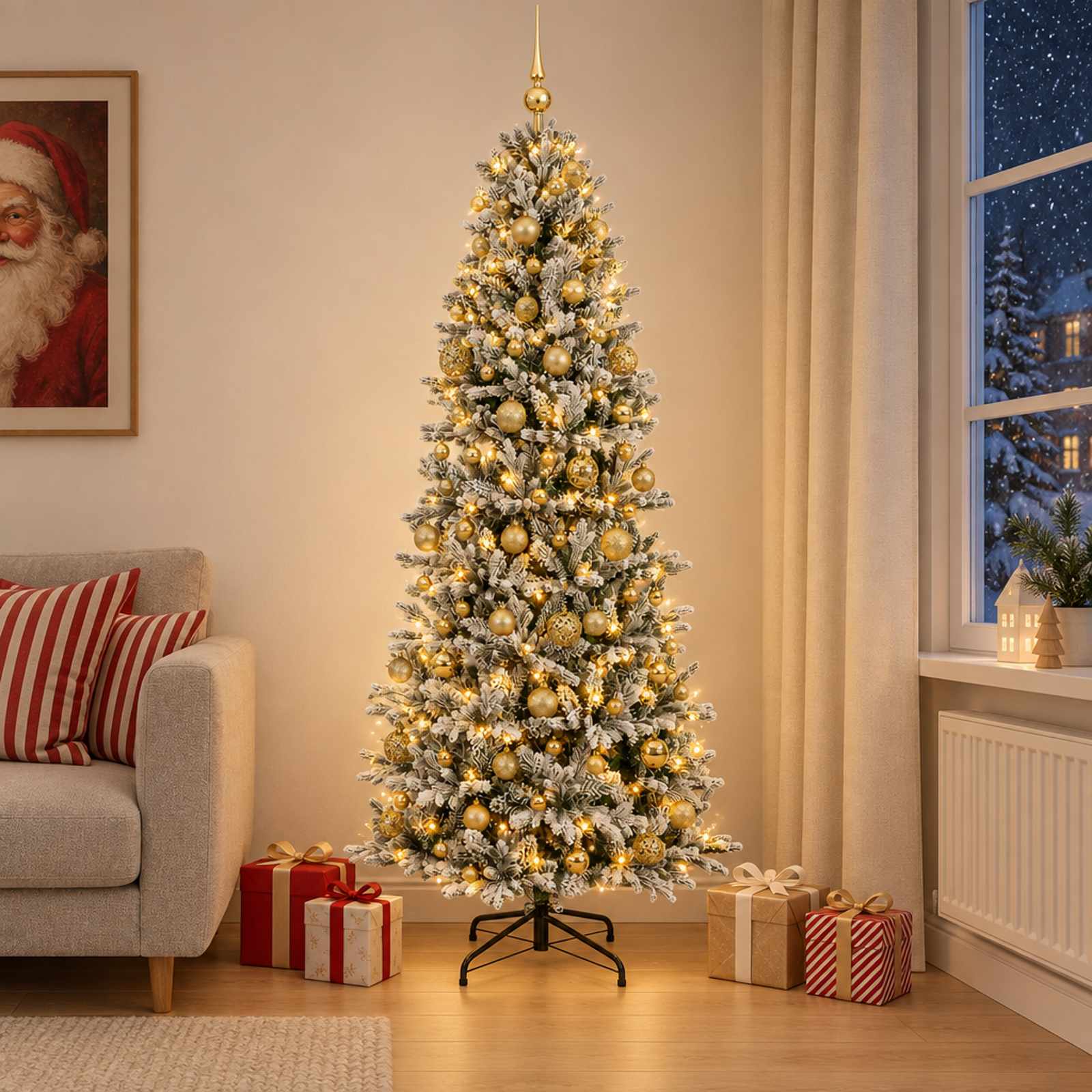 vidaXL Kunstigt juletræ med julekugle 210 cm 300 LED'er Varm hvid