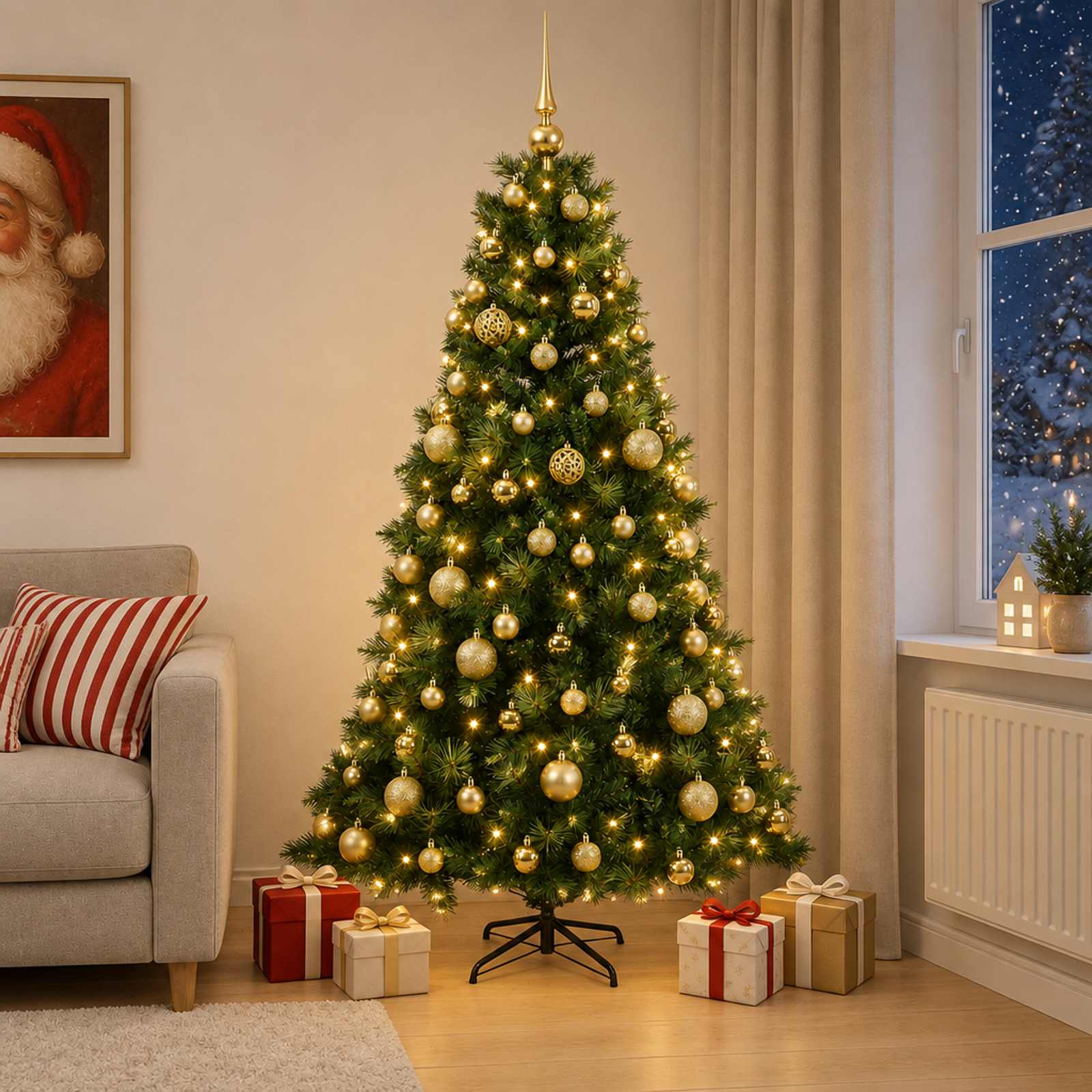 Umetna božična jelka z bučko 240 cm 300 LED Toplo bela