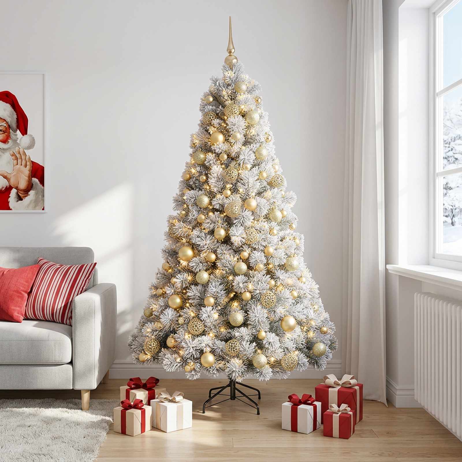 vidaXL Kunstigt juletræ med julekugle 240 cm 300 LED'er Varm hvid